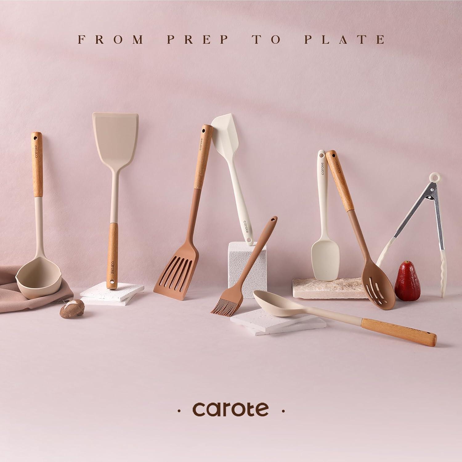 Carote 26Pcs Silicone Kitchen Utensil Sets, Extra Large Nonstick Cooking Utensil Set, White and Pink