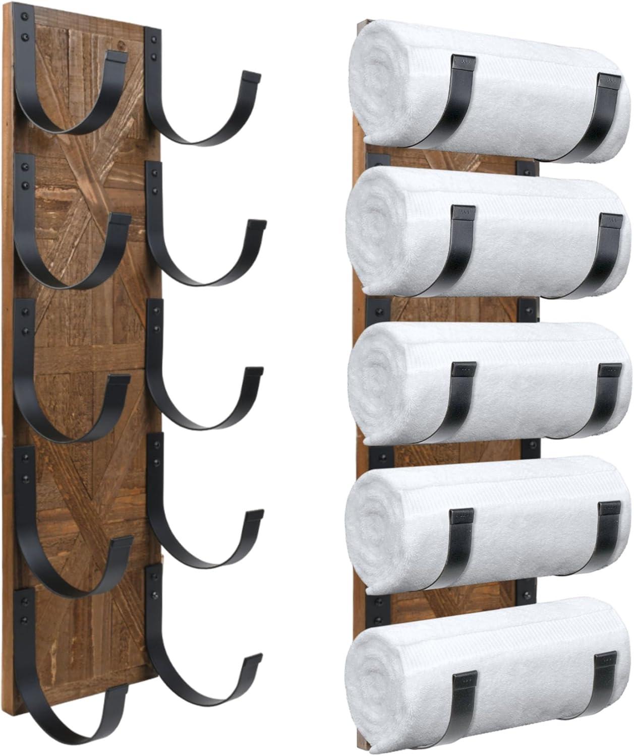 Rustic Barn Wood and Black Iron Wall Mounted Towel Rack