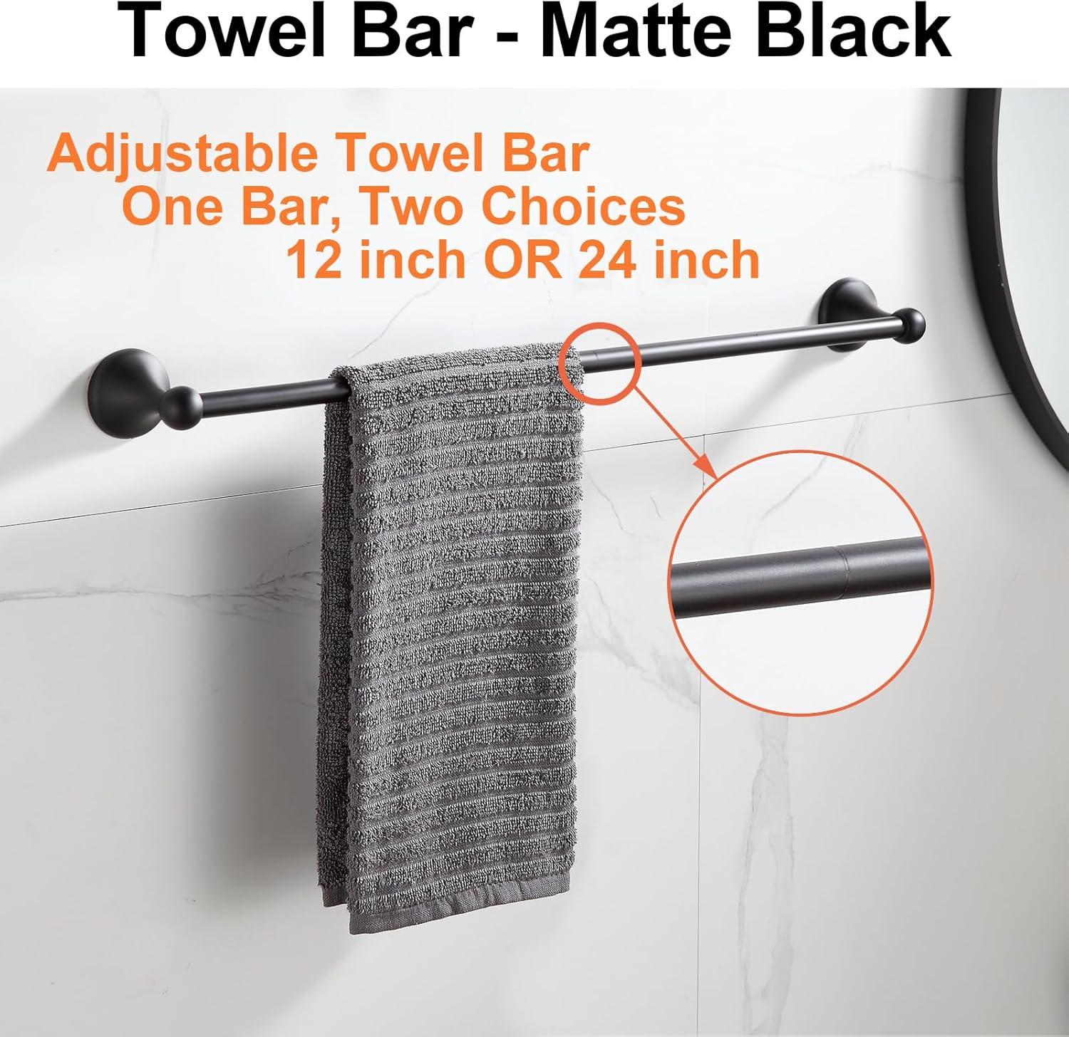 Matte Black Adjustable 4-Piece Bathroom Hardware Set