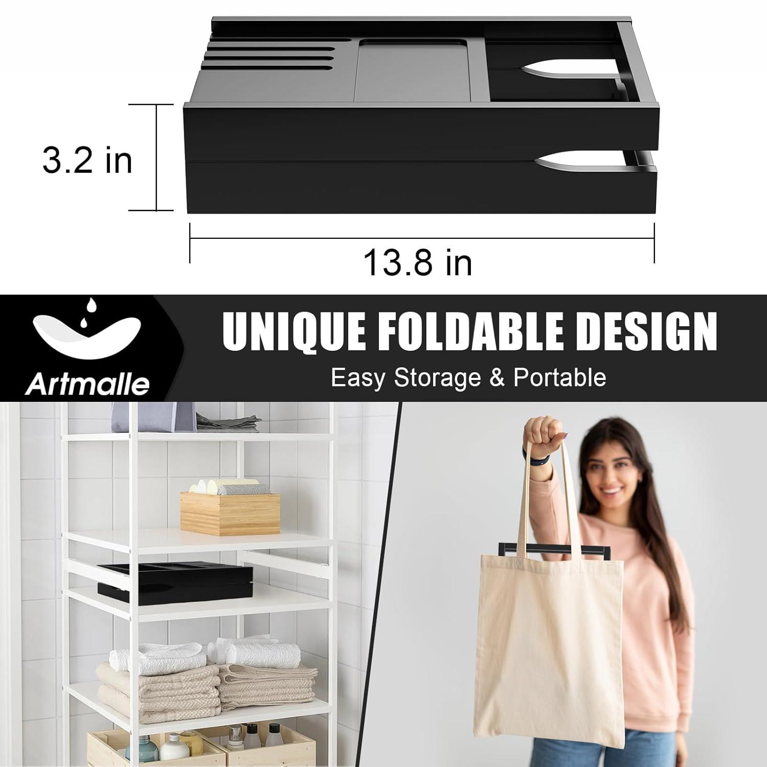 Artmalle Foldable Bathtub Tray for Tub, Bamboo Bathtub Caddy Tray Table with Book Stand for Luxury Bath, Bathroom Accessories for Women Men with Free Soap Dish (Semi-Simple, Natural) (Natural)