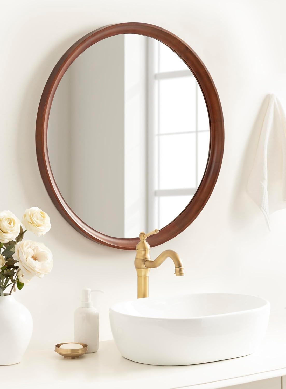 Kate and Laurel Hatherleig Round Wood Round Mirror, 30" Diameter, Rustic Brown