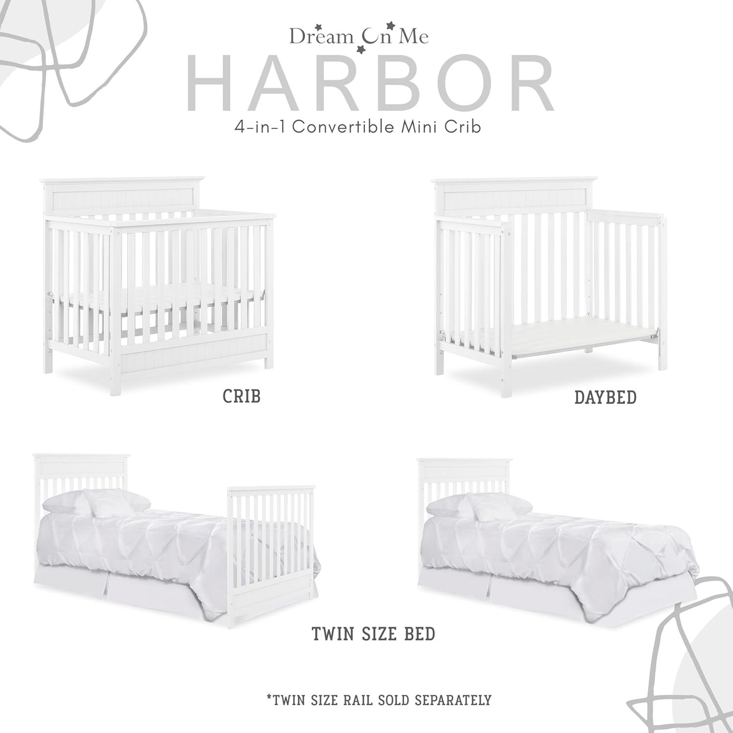 Dream On Me JPMA Certified Harbor 4-in-1 Convertible Mini Crib