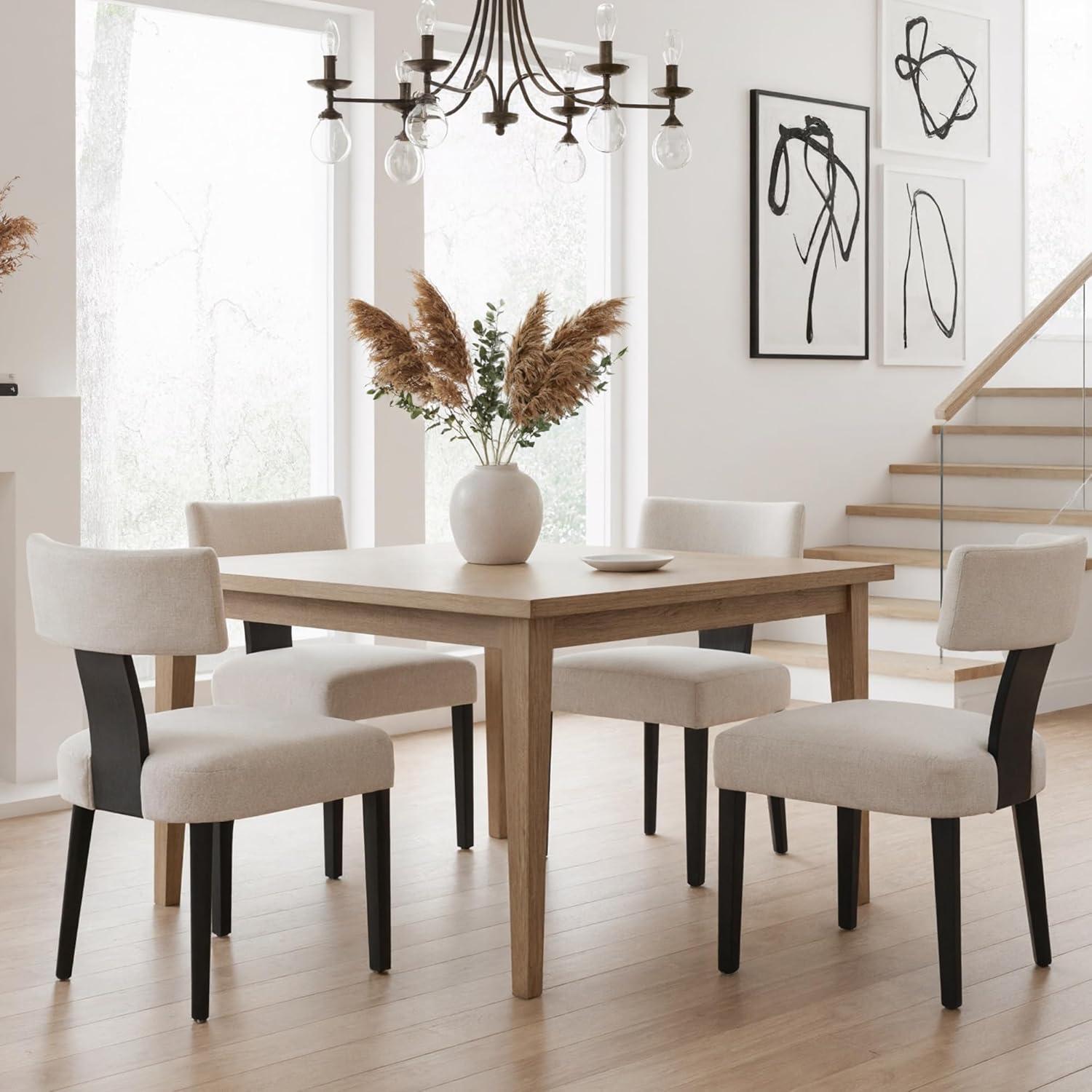 Gracie Oaks Inelda Mid Century Upholstered Dining Chairs Side Chairs Farmhouse Faux Leather Dining Chair with Wood Legs (Set of 2)