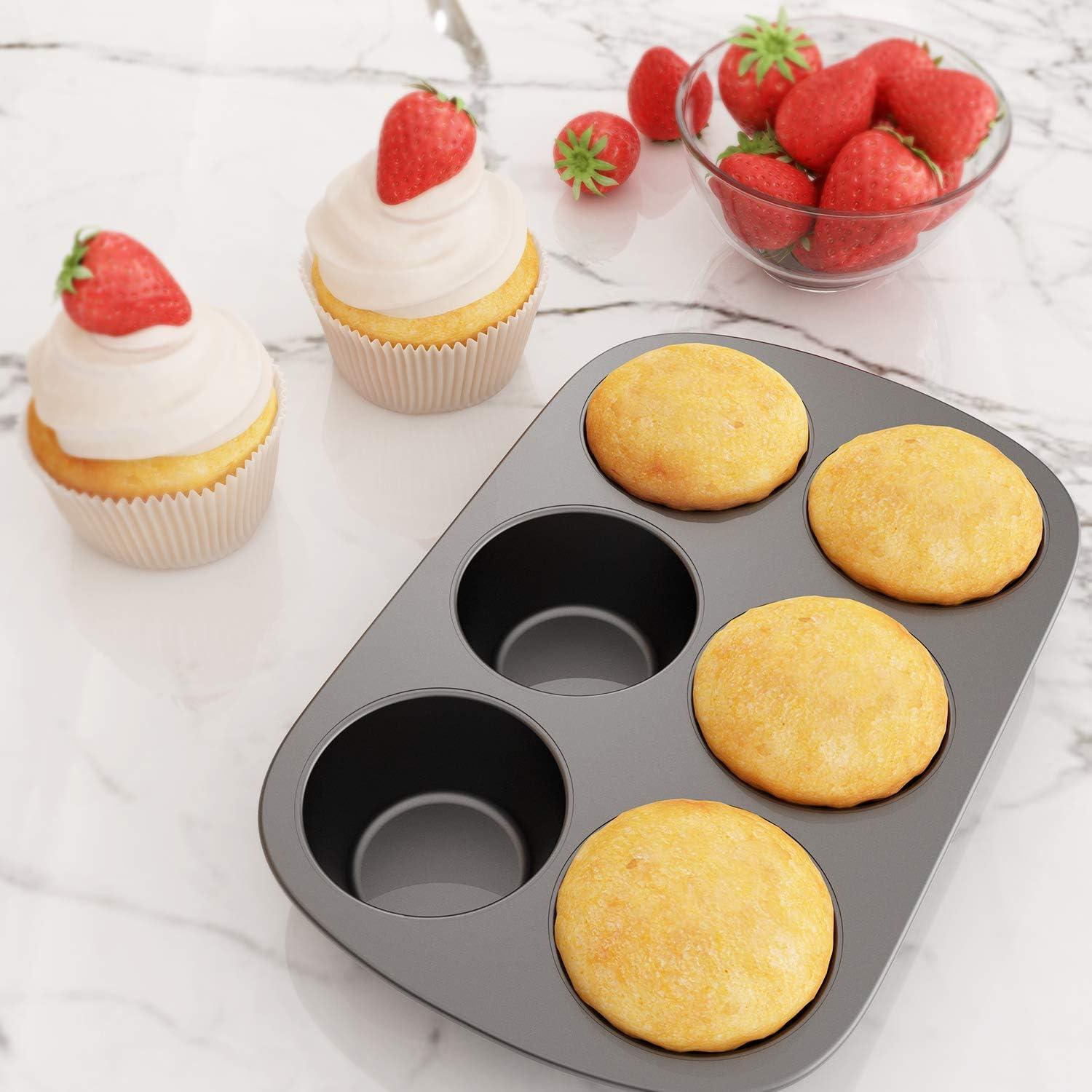 3 Pack Nonstick Muffin Pan, Carbon Steel Cupcake Pan, Easy to Clean and Perfect for Making Muffins or Cupcakes, 6 Cup Jumbo