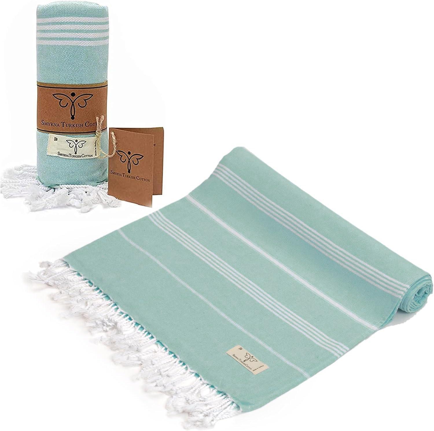 SMYRNA TURKISH COTTON Classical Series Original Turkish Beach Towel | Prewashed, 37 x 71 Inches | Peshtemal and Turkish Bath Towel for SPA, Beach, Pool, Gym and Bathroom