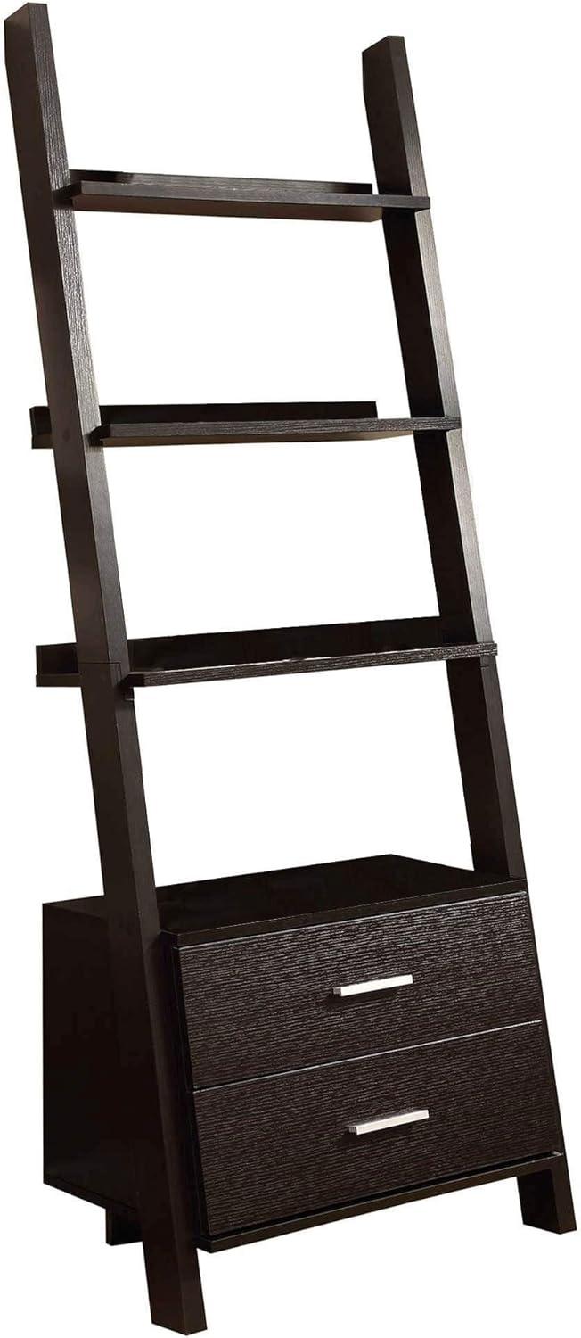 Monarch Specialties Bookshelf, Etagere, Ladder, 4 Tier, 69"H, Office, Bedroom, Brown Laminate