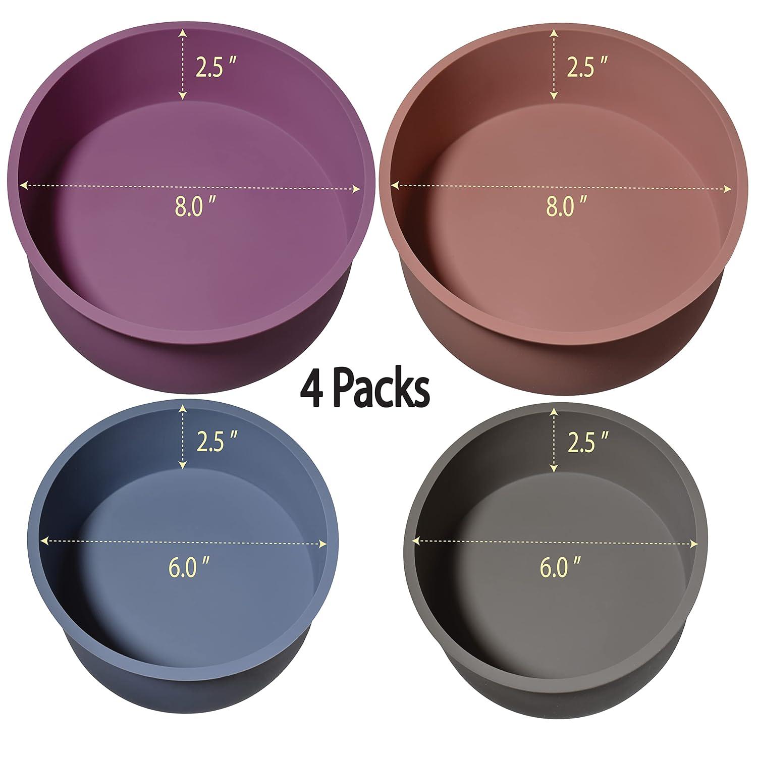 Round Silicone Cake Pans, Set of 4, Non-Stick Mold for Baking (6" x2pcs, 8" x2pcs)