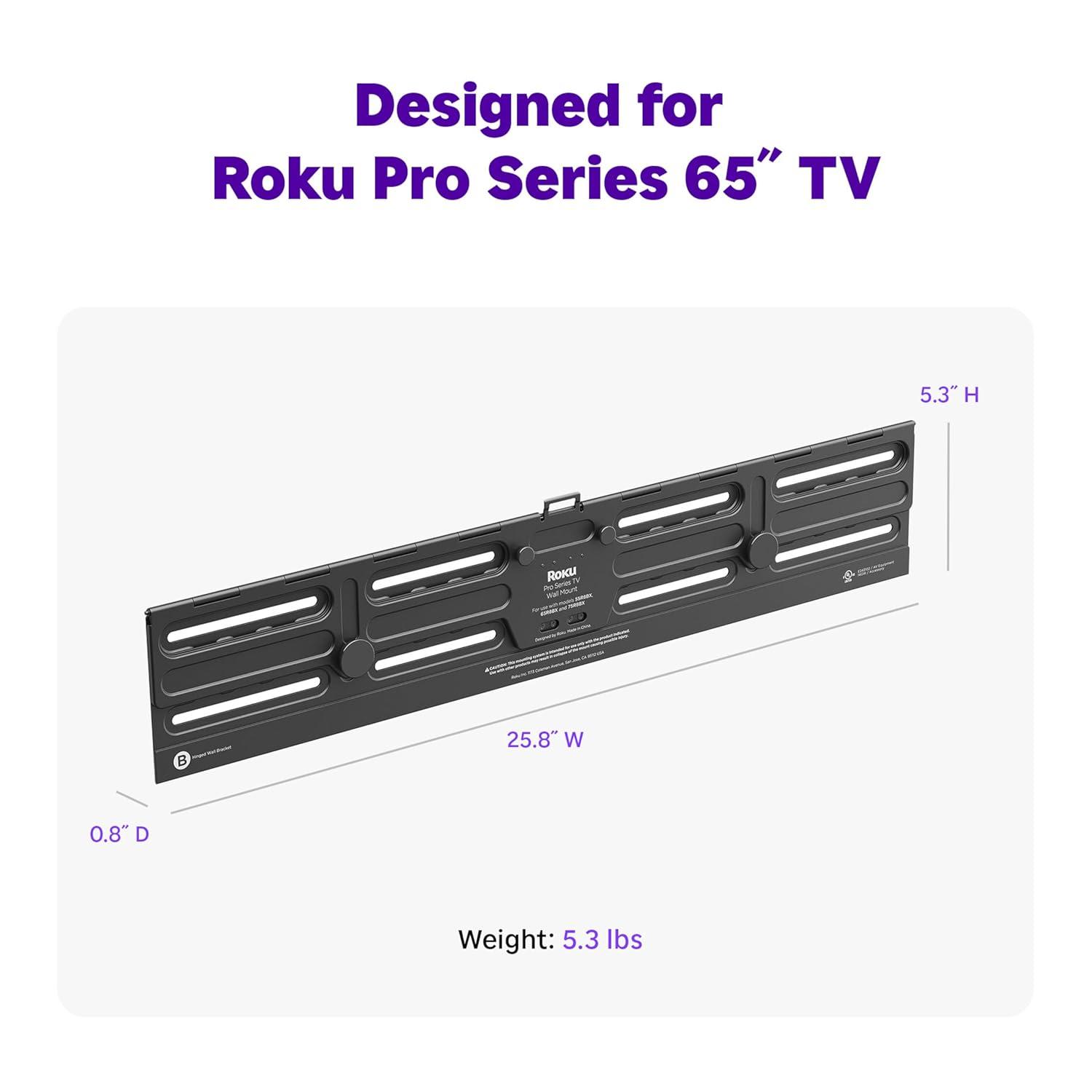 Roku Wall Mount Kit for 65-Inch Pro Series TV - Ultra-Slim with Minimalist, Flat Design - Hinged TV Mount and Kickstand for Easy Access to Cables
