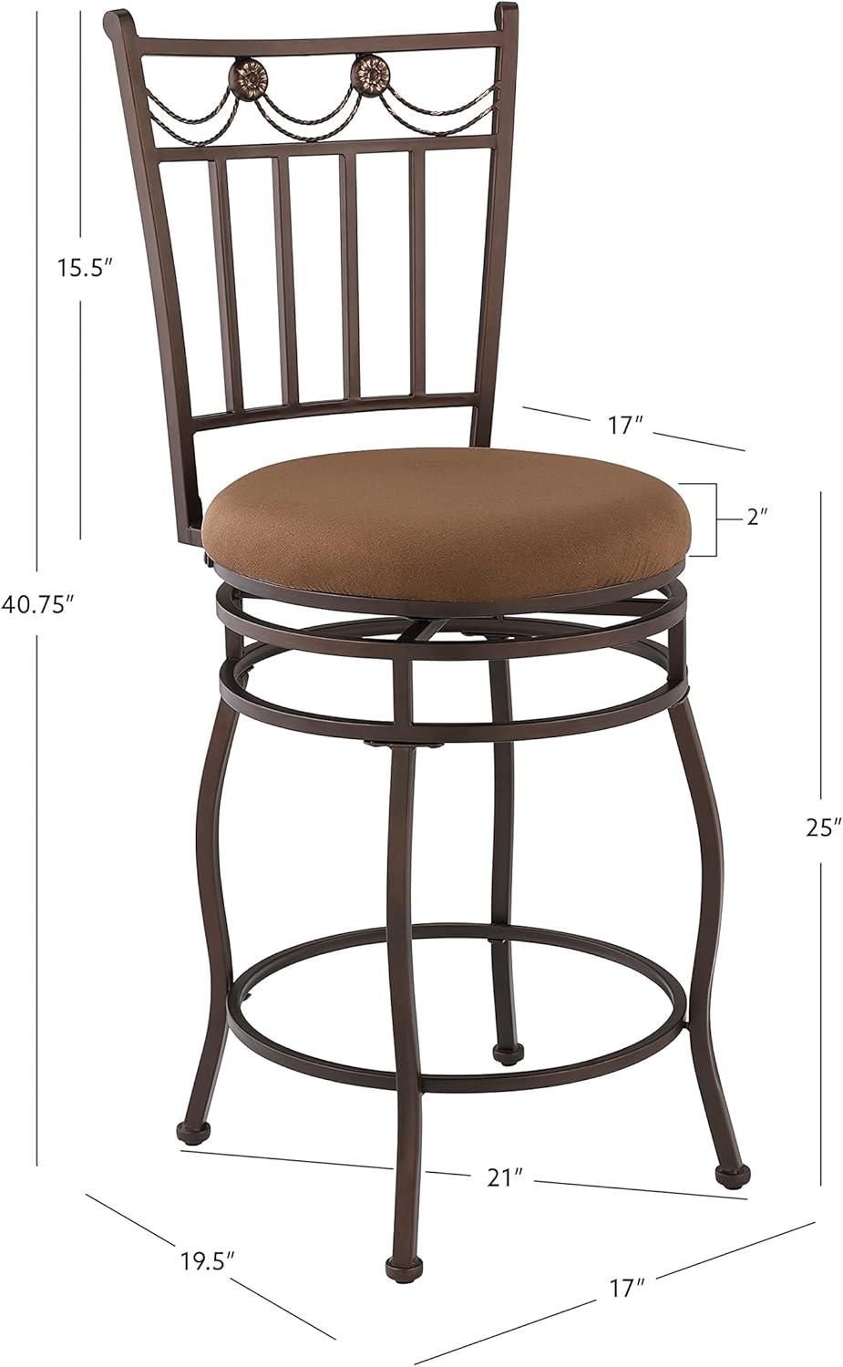 Linon Swag Counter Stool, Brown, 24 inch Seat Height