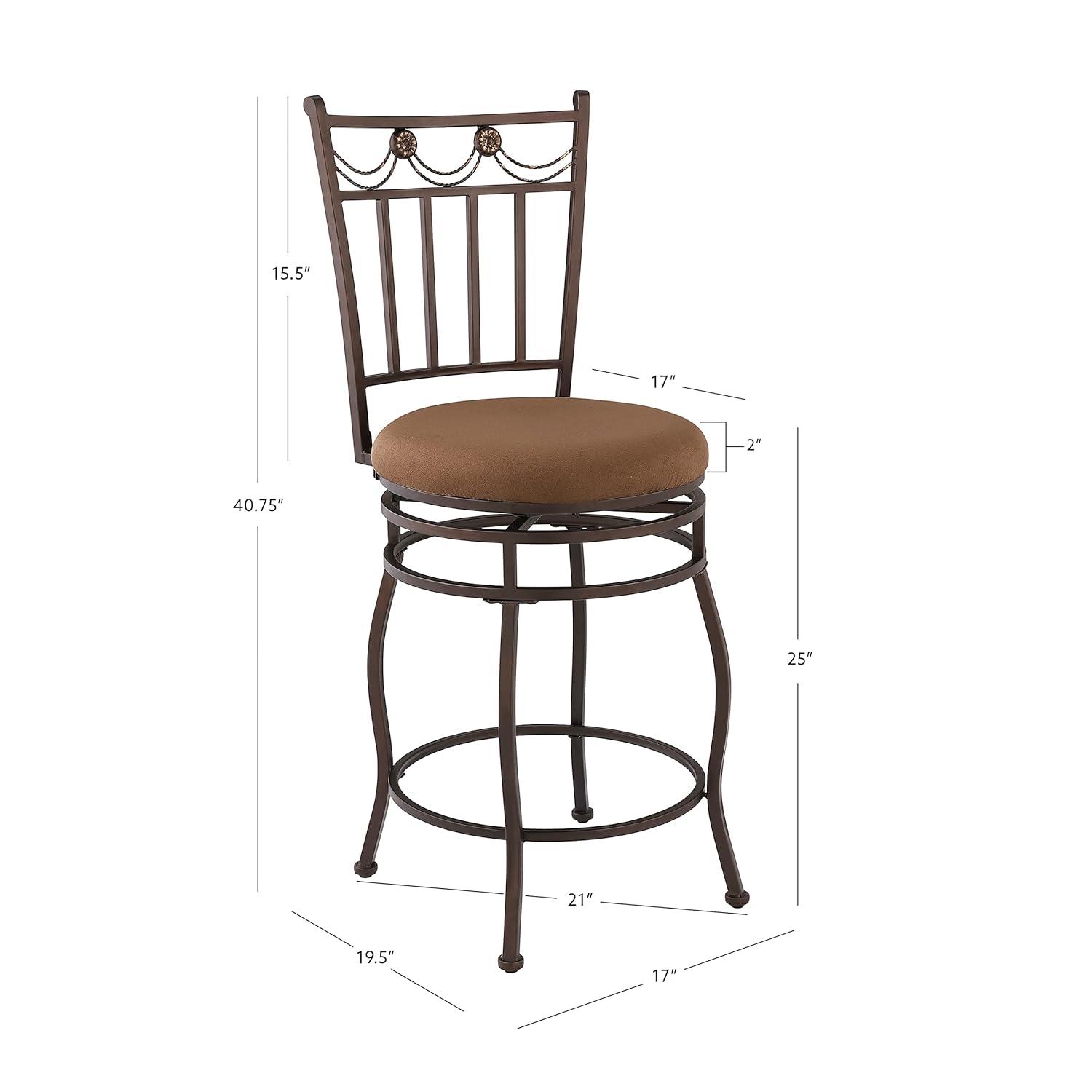 Linon Swag Counter Stool, Brown, 24 inch Seat Height