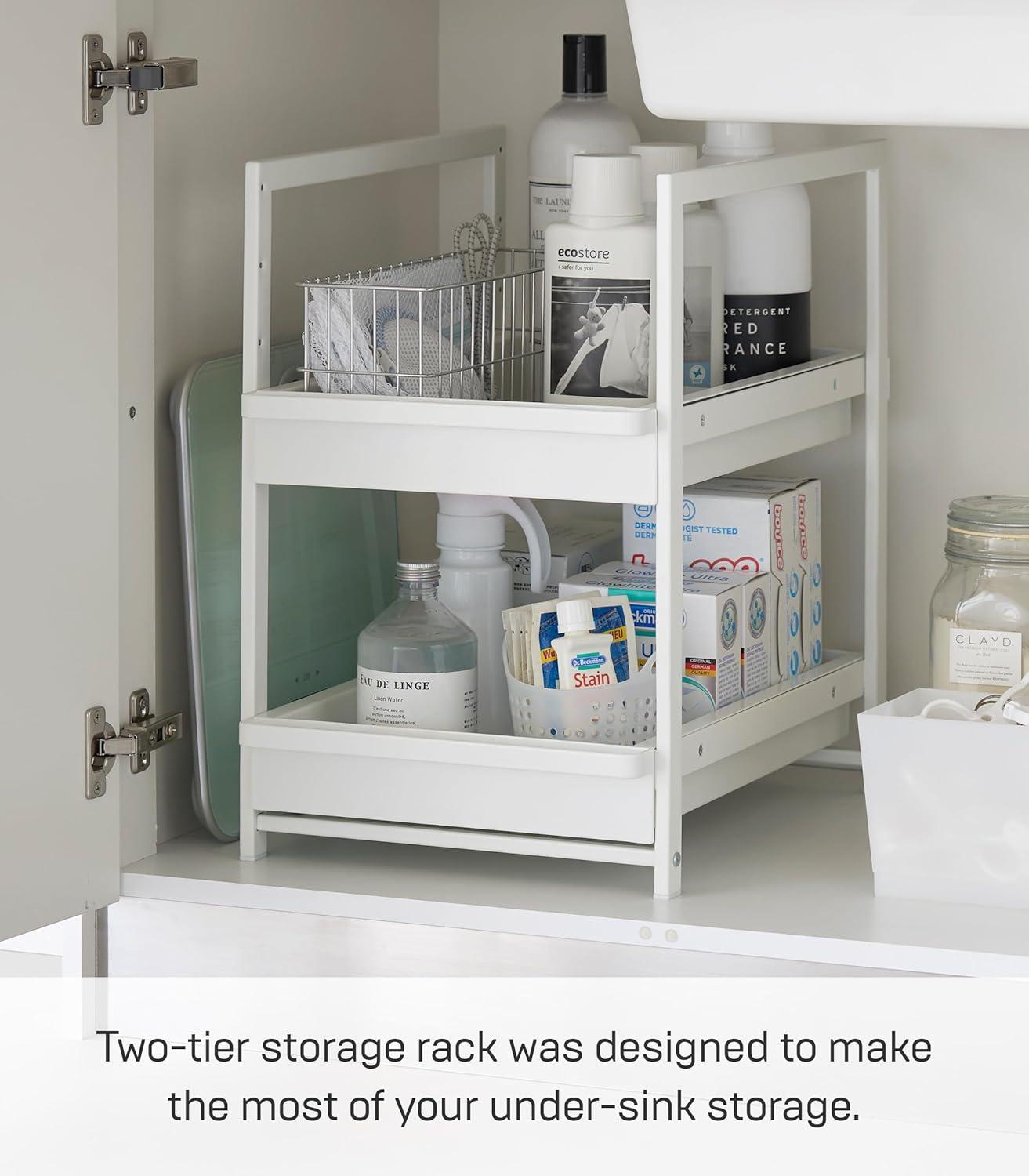 Yamazaki Home Yamazaki Home Tower Under-Sink Rack With Pull-Out Shelf, Versatile Kitchen Cabinet Storage Drawers, 2 Tiers, Sturdy Organization System - Steel