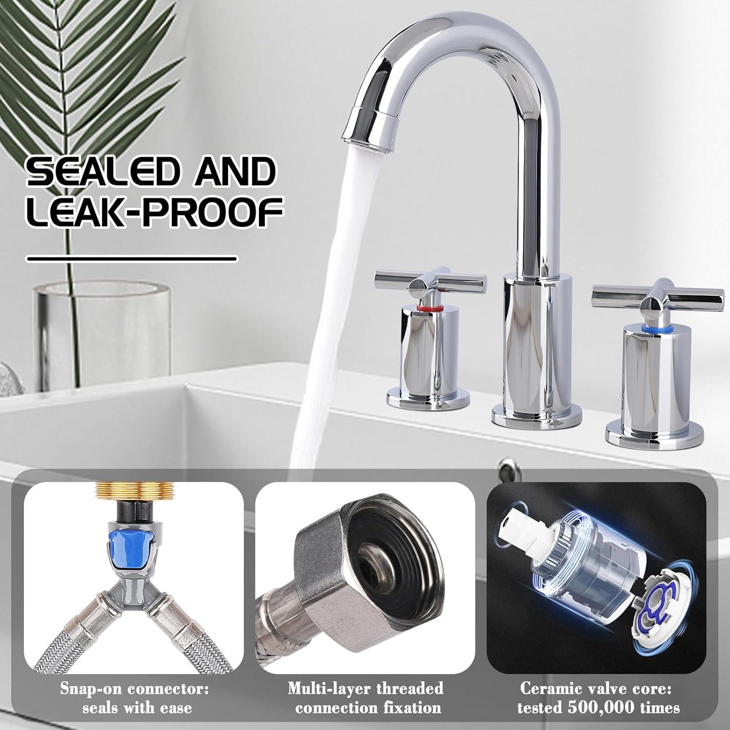 GXCROR Bathroom Faucets for Sink 3 Hole,2-Handle 8 inch Widespread Bathroom Sink Faucet with Pop Up Drain, Brushed Gold Basin Faucet Mixer Taps