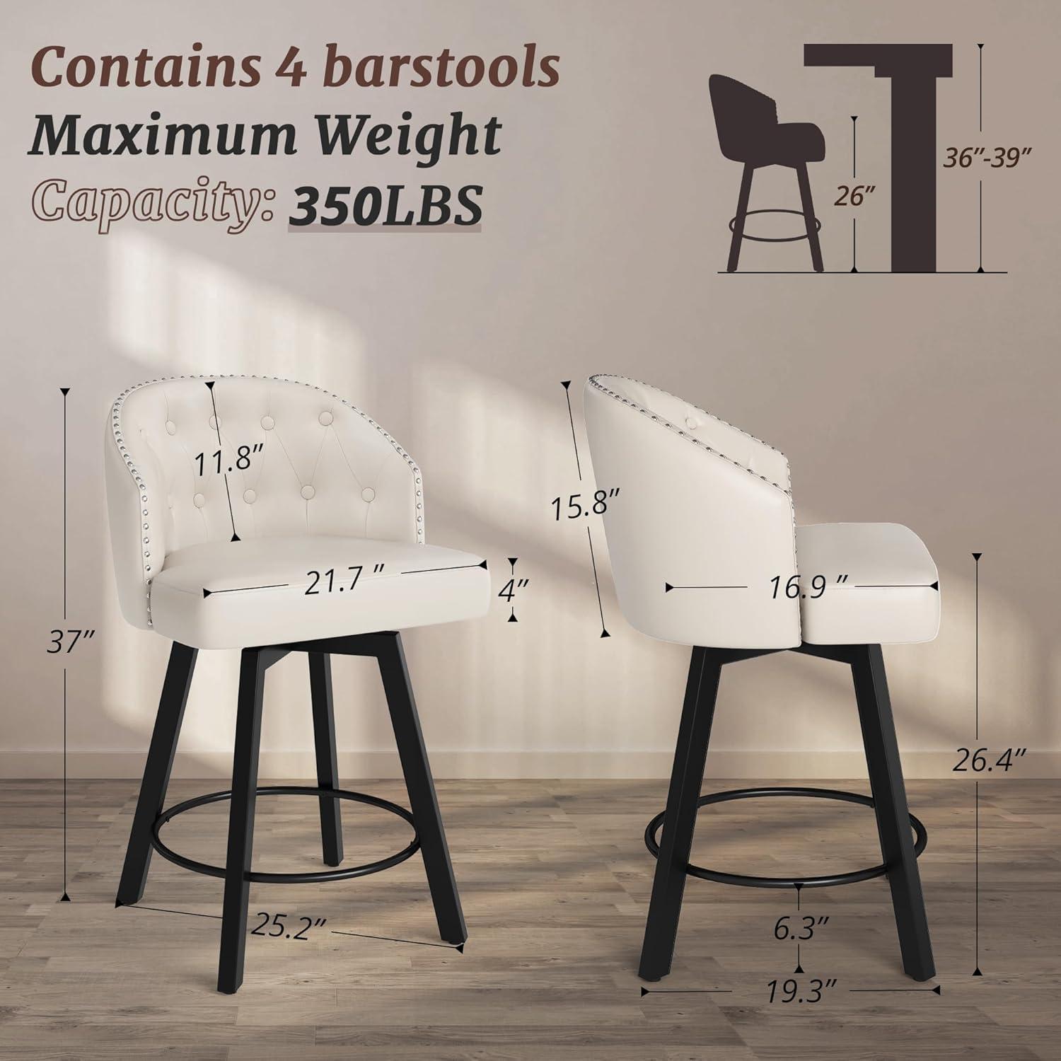 Dycanpo 26" Tall Counter Height Bar Stools Set of 4 with Back Faux Leather for Home Kitchen, Brown