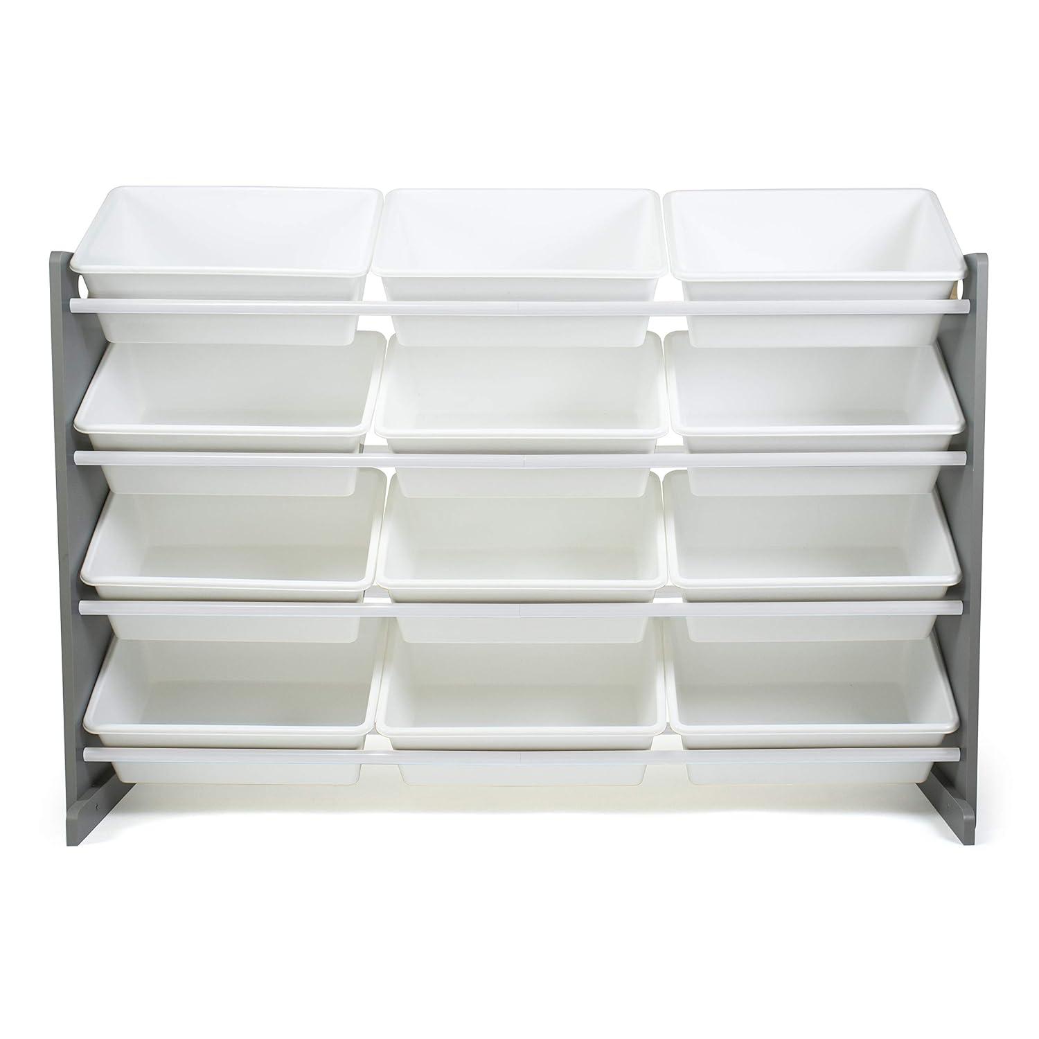 Humble Crew Inspire Supersized Toy Storage Organizer with 12 Large Plastic Storage Bins, Grey/White
