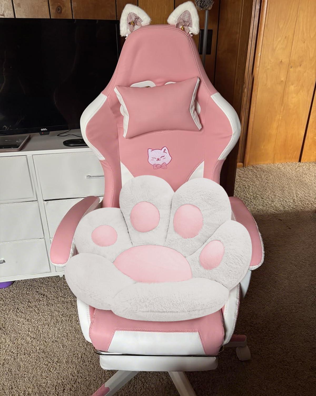 MOONBEEKI Cat Paw Cushion Chair Comfy Kawaii Plush Seat Cushions Shape Lazy Pillow for Gamer Chair 28"x 24" Cozy Floor Cute Seat Kawaii for Girl Worker Gift, Dining Room Bedroom Decorate White