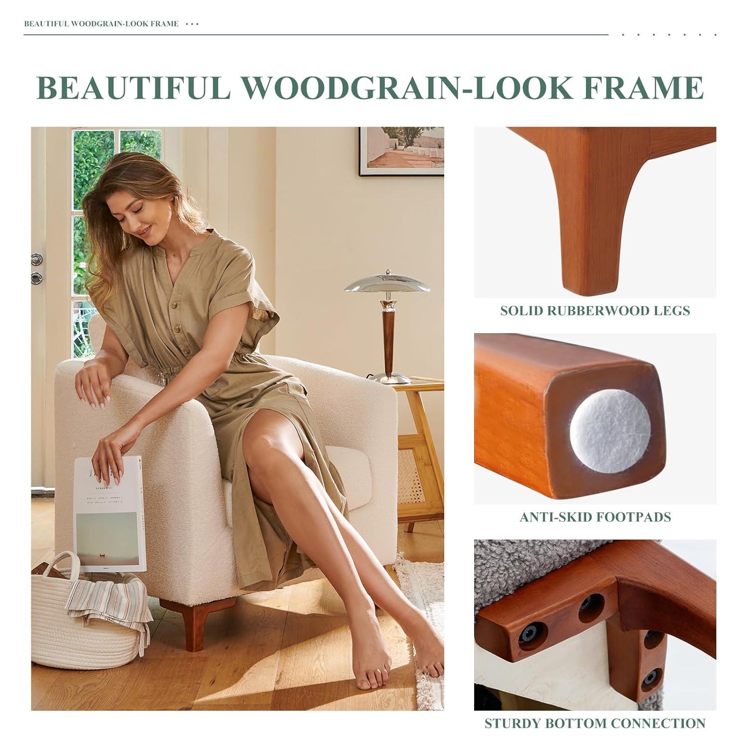 Fluffy Accent Reading Chair with Ottoman      Cream