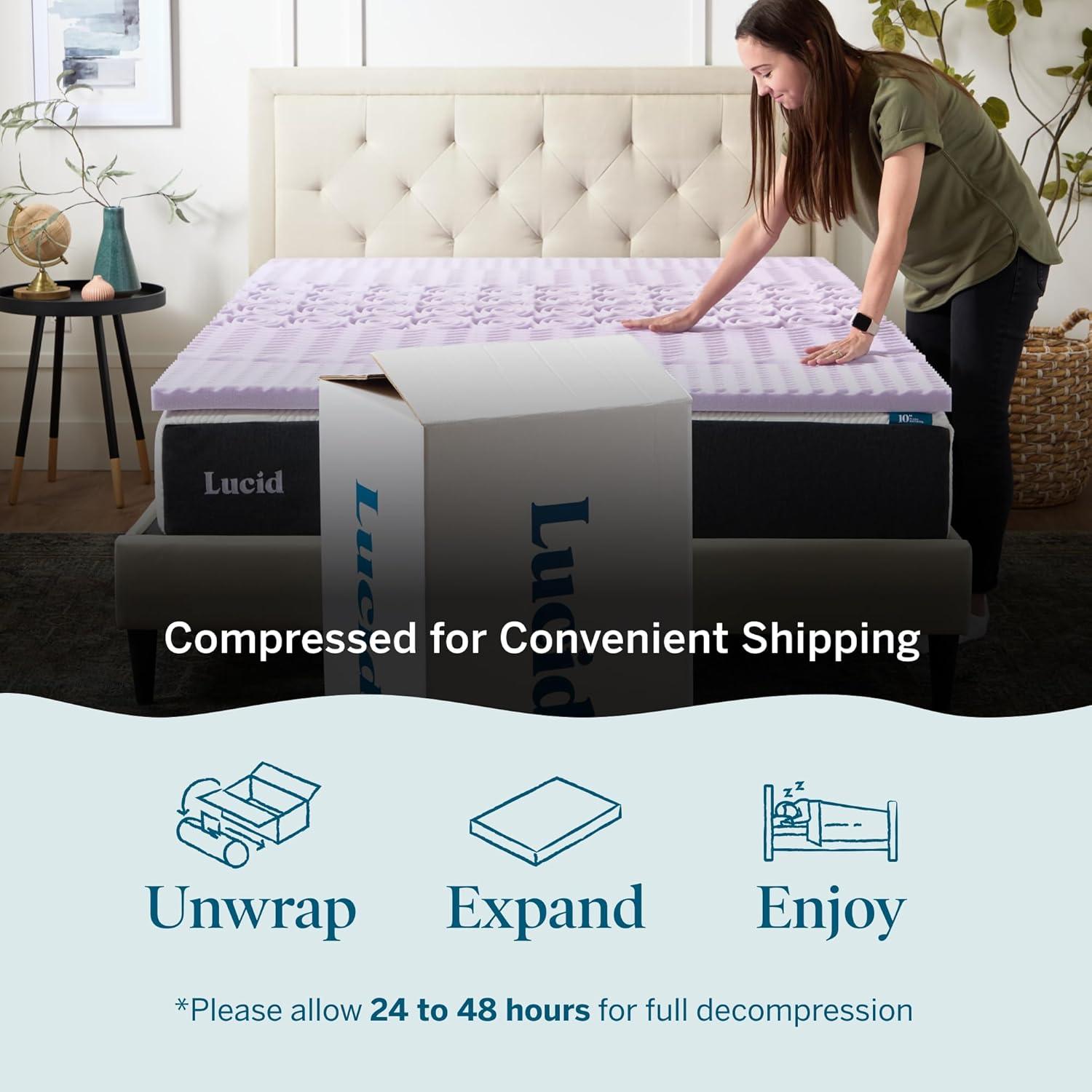 Lucid Comfort Collection 2" Zoned Lavender Memory Foam Mattress Topper