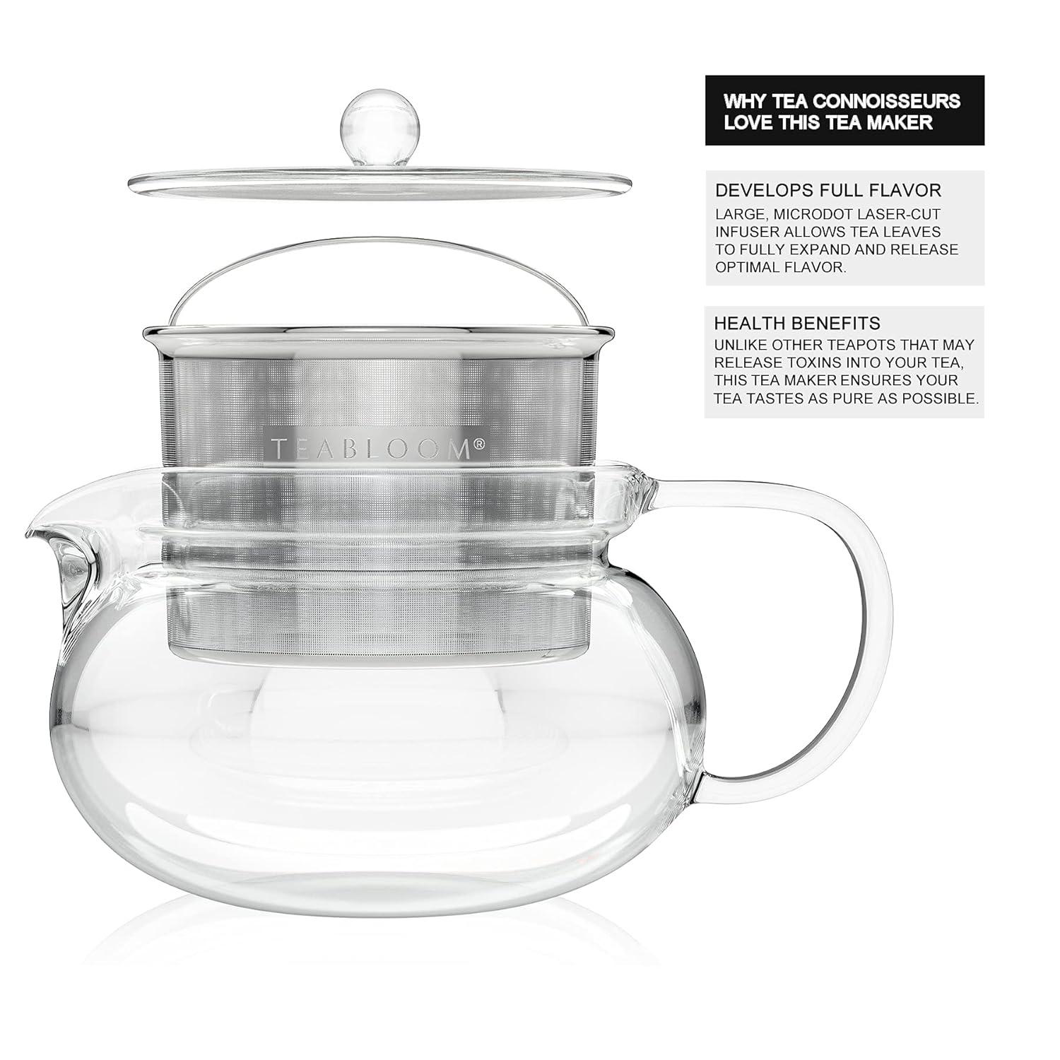 Teabloom 2-3 - CUP Clear Glass Dishwasher Safe Teapot