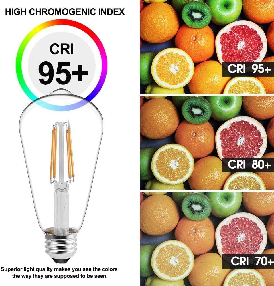 ENERGETIC Vintage LED Edison Light Bulbs, 5000K, 60 Watt Equivalent, ST64 Filament, Tear Drop Antique Decorative Bulbs, E26 Base, UL Listed, 6 Pack