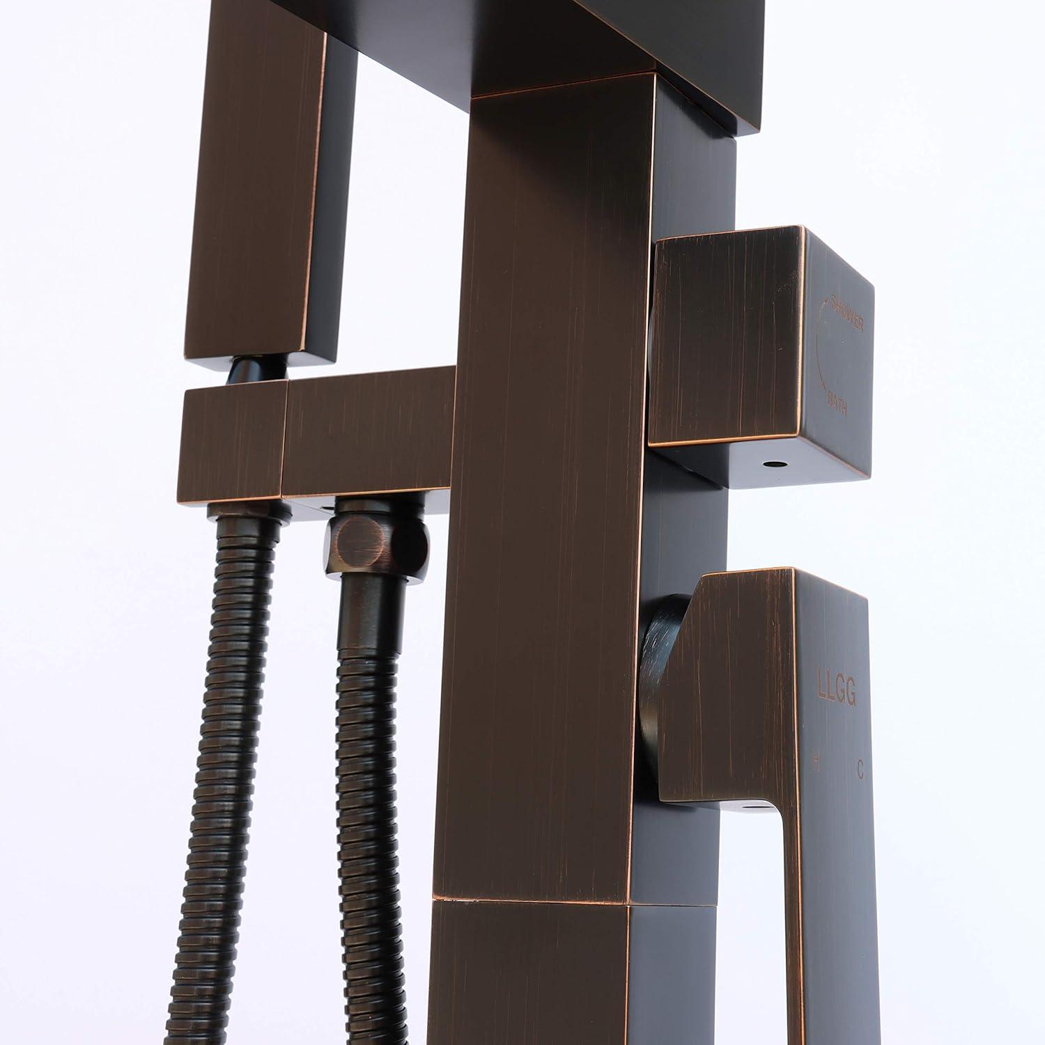 Single-Handle Floor Mount Freestanding Tub Faucet Waterfall Tub Filler with Handheld Shower in Oil Rubbed Bronze