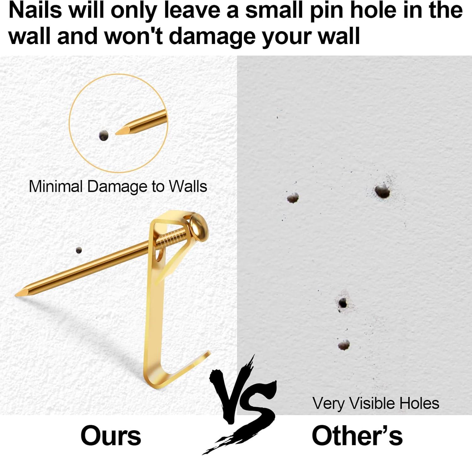 Picture Hanging Kit 184Pcs – Picture Hangers & Wall Hooks for Hanging – 20lb, 30lb, 50lb Wall Hangers with Metal Hooks and Nails for Drywall, Wood Walls & More(Gold)