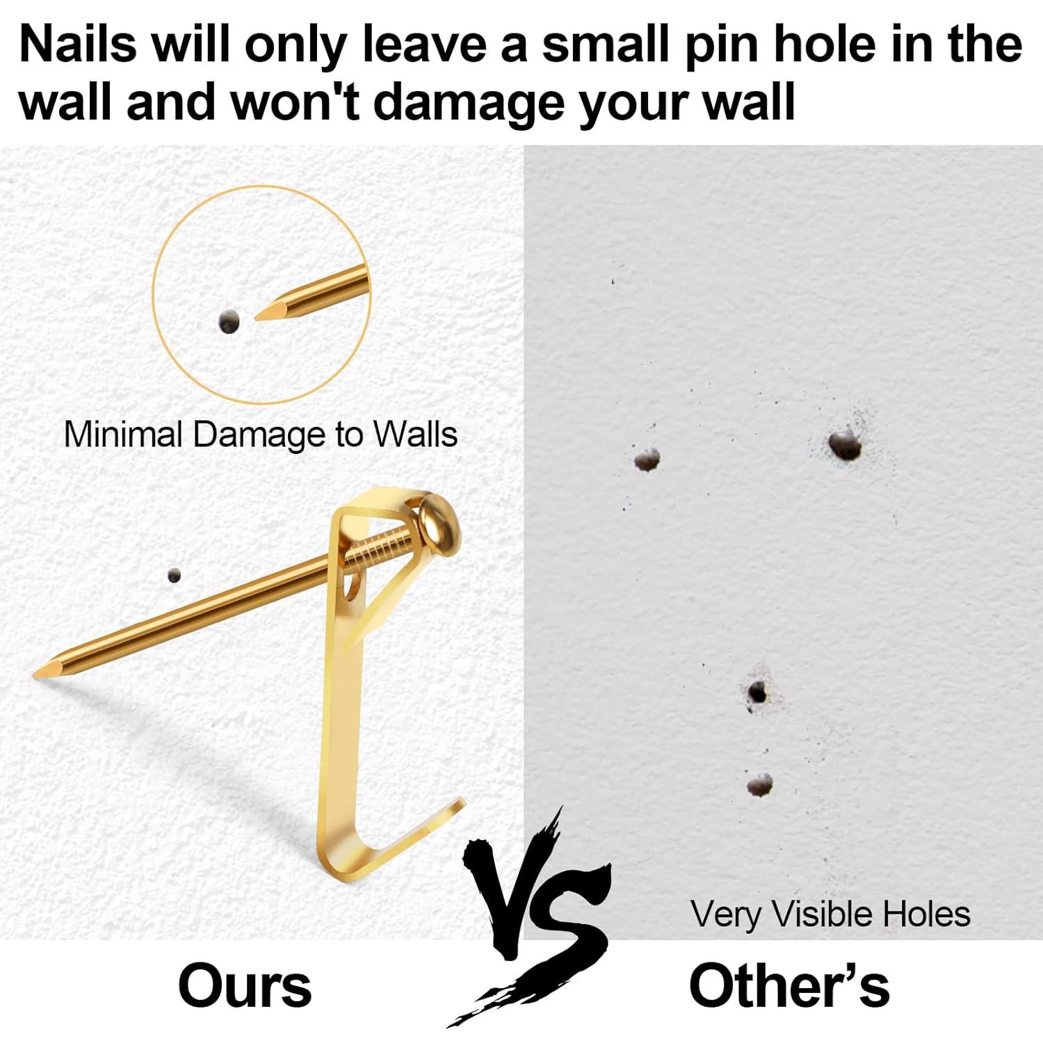 Picture Hanging Kit 184Pcs – Picture Hangers & Wall Hooks for Hanging – 20lb, 30lb, 50lb Wall Hangers with Metal Hooks and Nails for Drywall, Wood Walls & More(Gold)