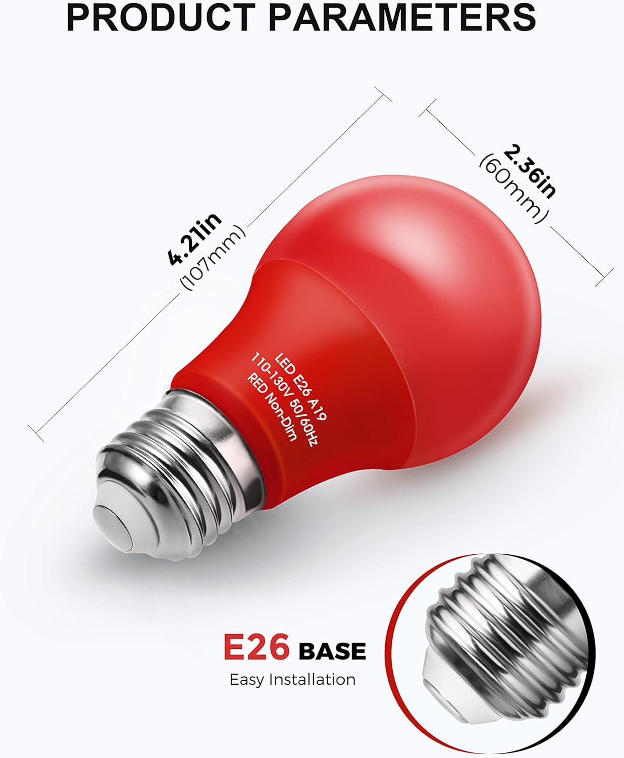 EDISHINE Green LED Light Bulbs for Holiday Party Decoration, A19 9W LED Bulbs 60W Equivalent E26 Base 4 Pack, ETL Listed