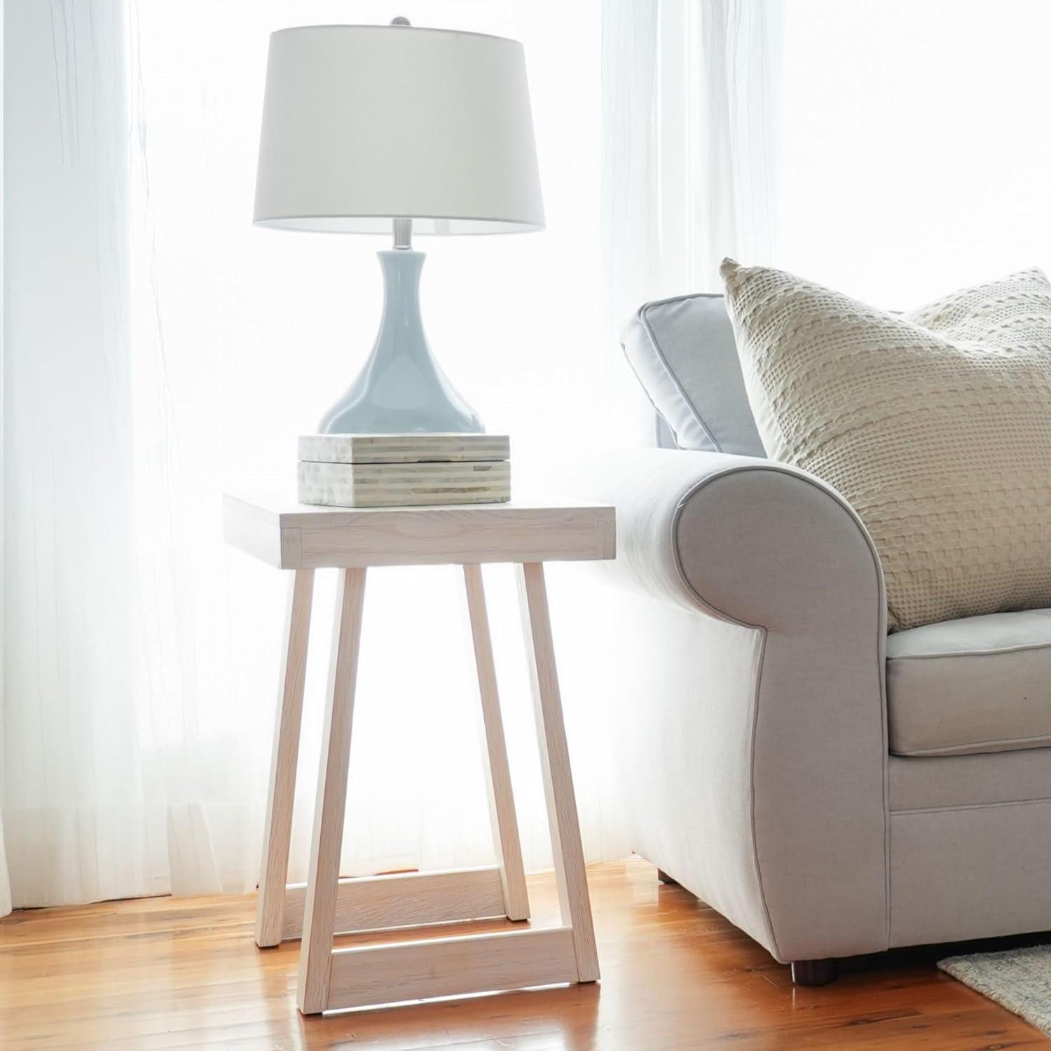 Plank+Beam Classic Square Side Table, Slim Side Table for Living Room, Nightstand for Small Spaces, Wood End Table for Bedroom, White Sand Wirebrush
