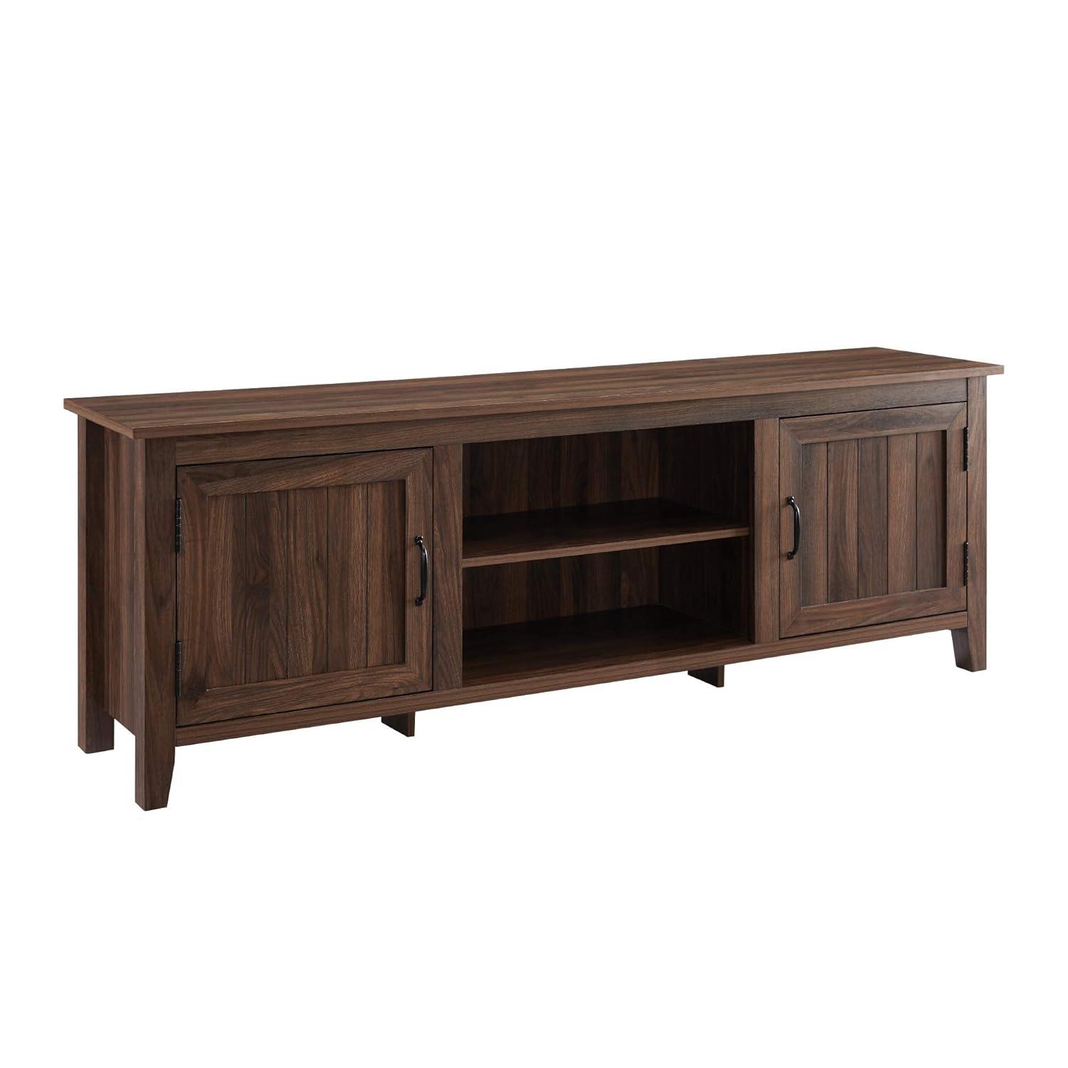 Walker Edison Farmhouse Grooved Door TV Stand for TVs up to 80", Dark Walnut