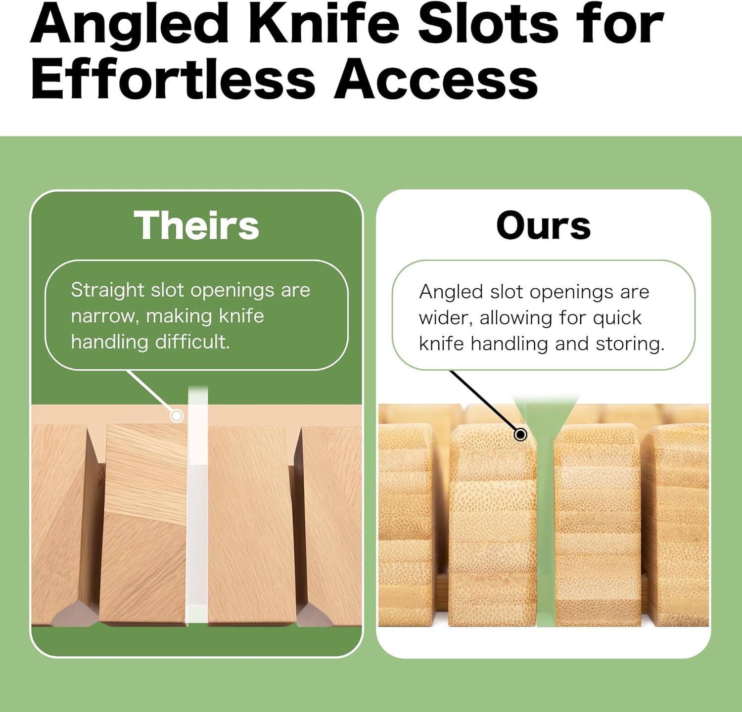 Knives Large In-Drawer Knife Block: 11 Slot (Holds 10-15 Knives) Empty Wooden Knife Holder for Kitchen Drawers