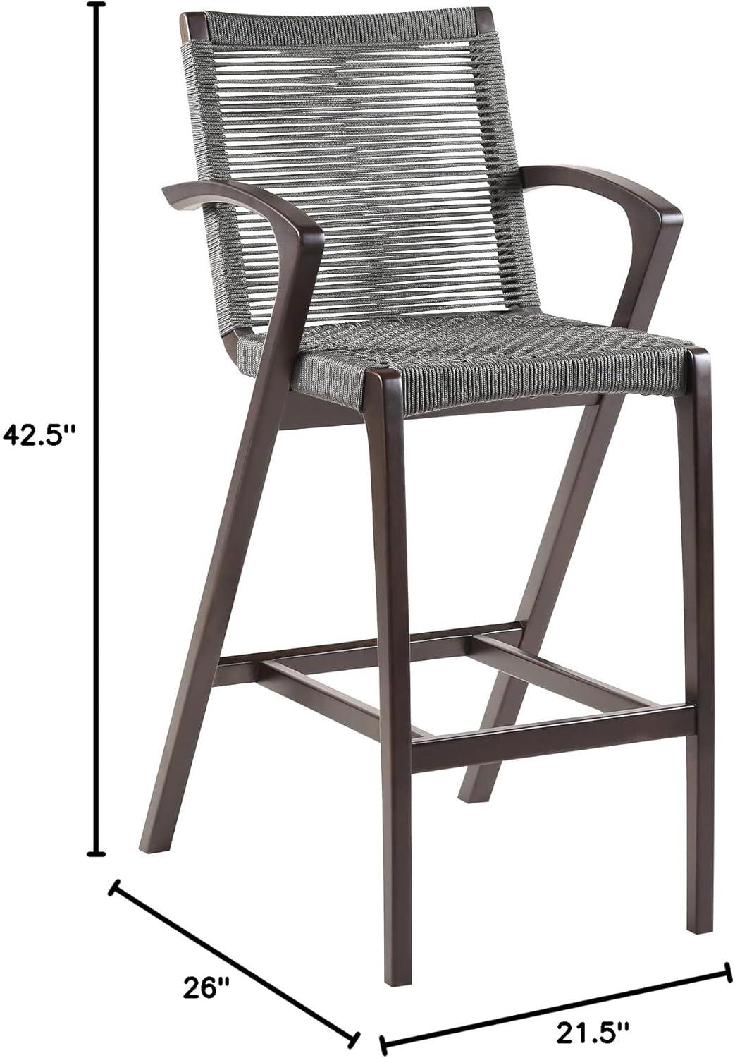 Nabila Outdoor Dark Eucalyptus Wood and Grey Rope Counter and Bar height Stool