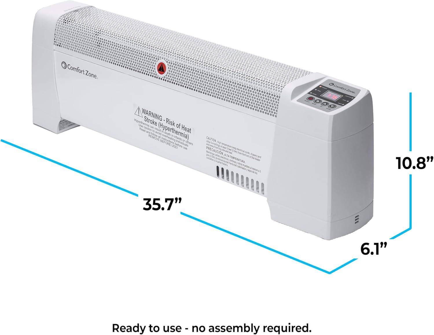 White Electric Baseboard Heater with Digital Thermostat and Safety Features