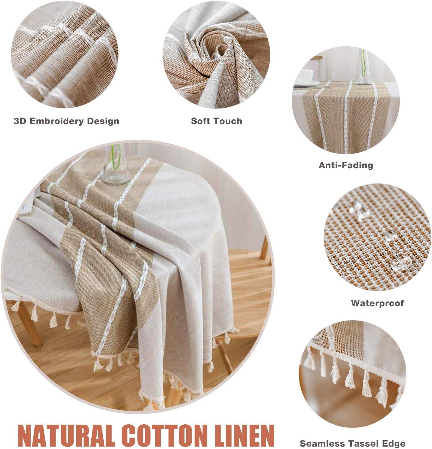 Gracie Oaks Table Cloth Tassel Cotton Linen Table Cover For Kitchen Dinning Wrinkle Free Table Cloths (Coffee, 60In Round)