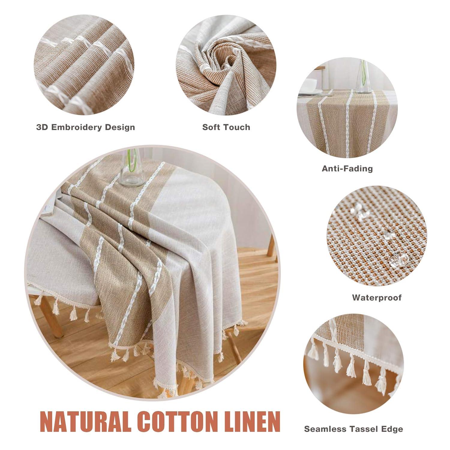 Gracie Oaks Table Cloth Tassel Cotton Linen Table Cover For Kitchen Dinning Wrinkle Free Table Cloths (Coffee, 60In Round)