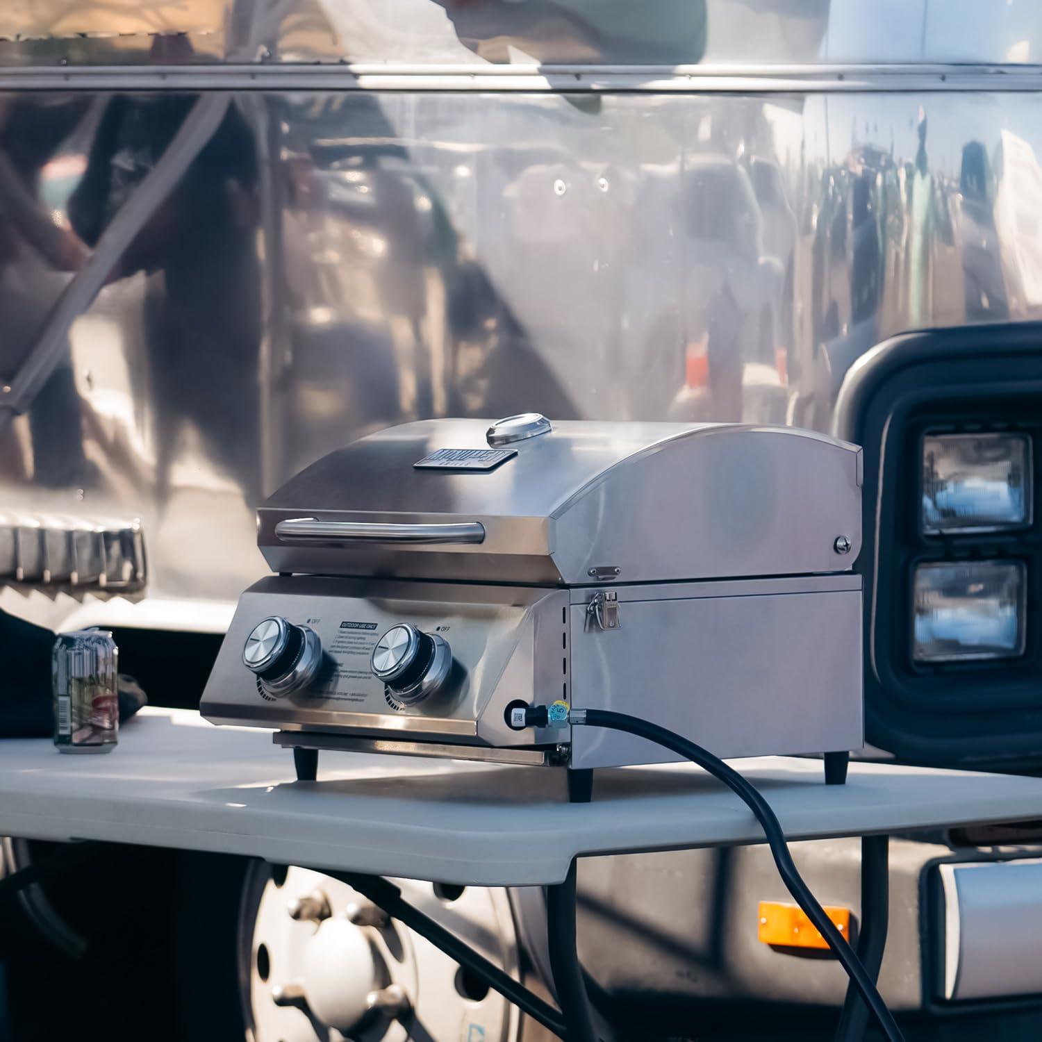 Monument Grills 13742,2-Burner Portable Stainless Steel Tabletop Propane Gas Grill with High Lid and Travel Locks, 15,000 BTU – Perfect for Family BBQs