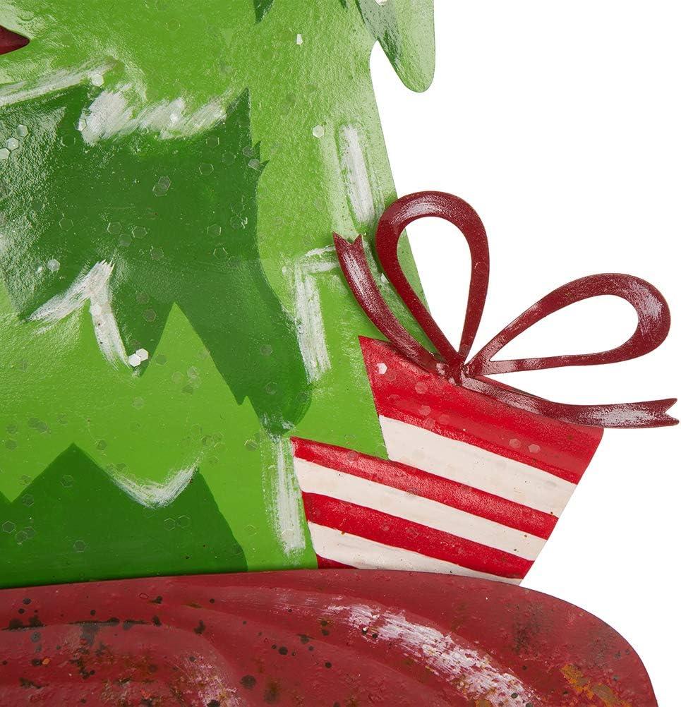 Glitzhome Rustic Metal Christmas Truck Yard Stake Lawn Garden Standing Sign Lawn Patio Wall Decor, Wood Truck