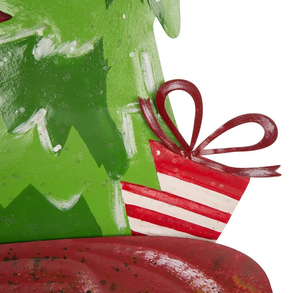 Glitzhome Rustic Metal Christmas Truck Yard Stake Lawn Garden Standing Sign Lawn Patio Wall Decor, Wood Truck