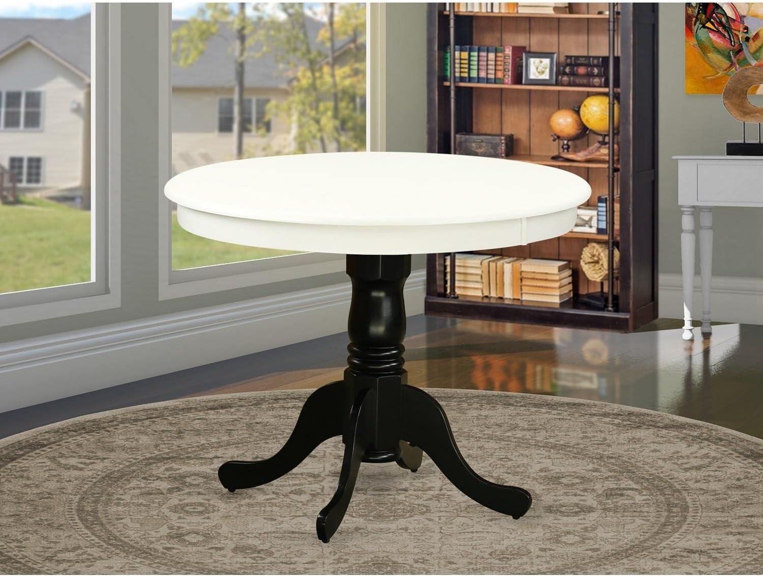 Linen White and Black Round Extendable Wood Dining Table