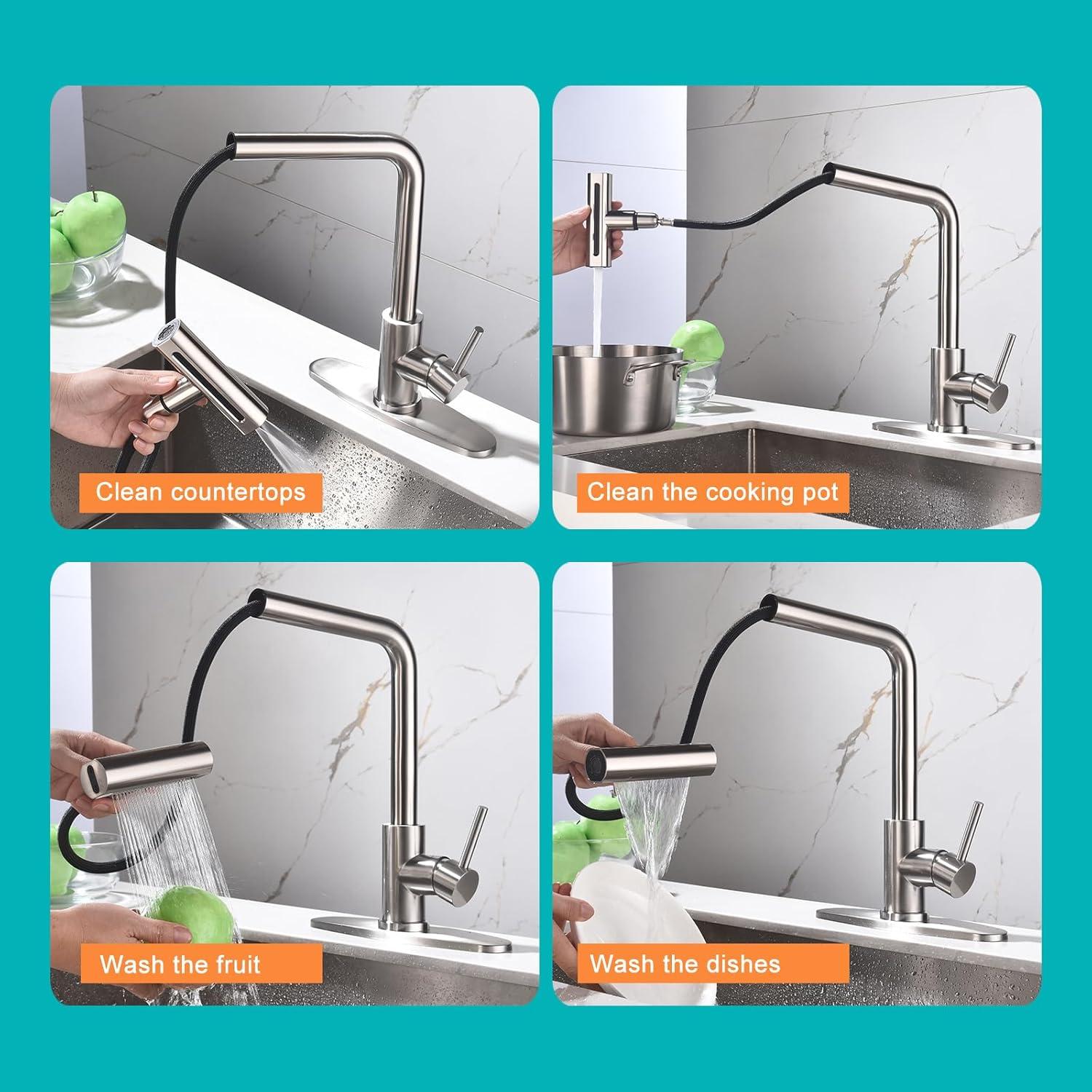 Brushed Nickel High-Arc Kitchen Faucet with Pull-Out Spray