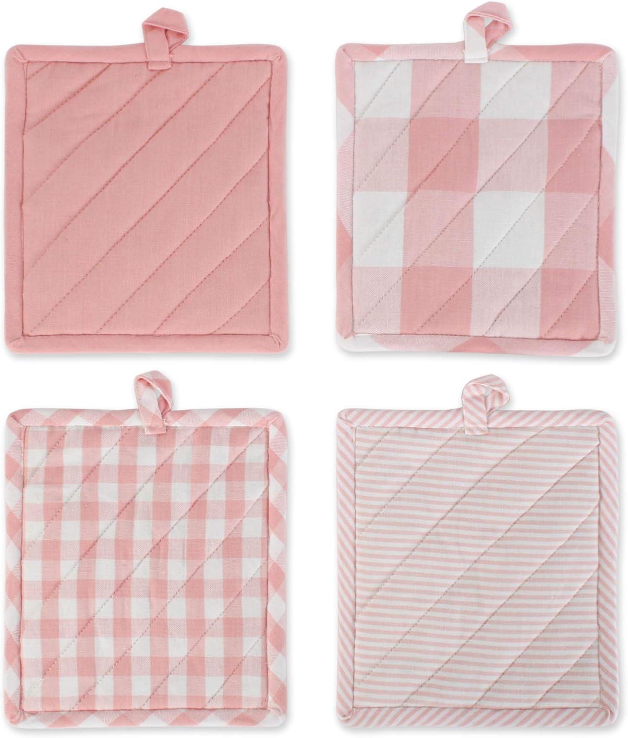 Design Imports CAMZ11741 Assorted Pink & White Potholder - Set of 4