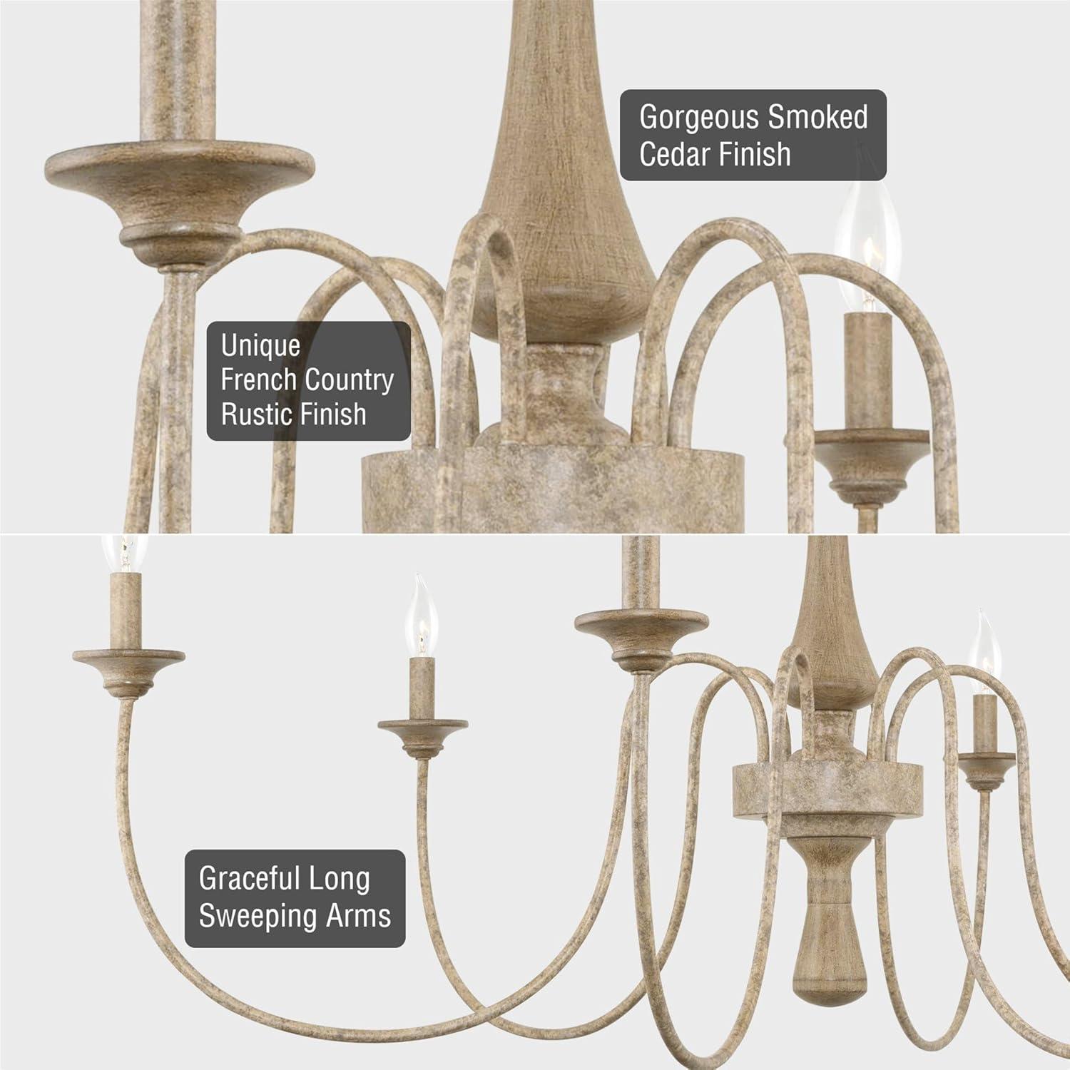Kira Home Sherbrooke 24" 5-Light French Country Chandelier, Adjustable Height, Smoked Cedar Finish