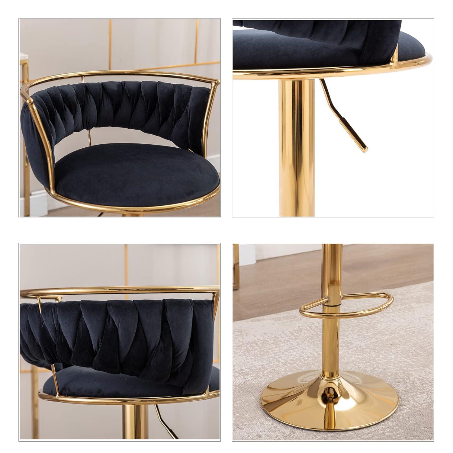 Modern Velvet Adjustable Swivel Bar Stools Set of 2 Orange