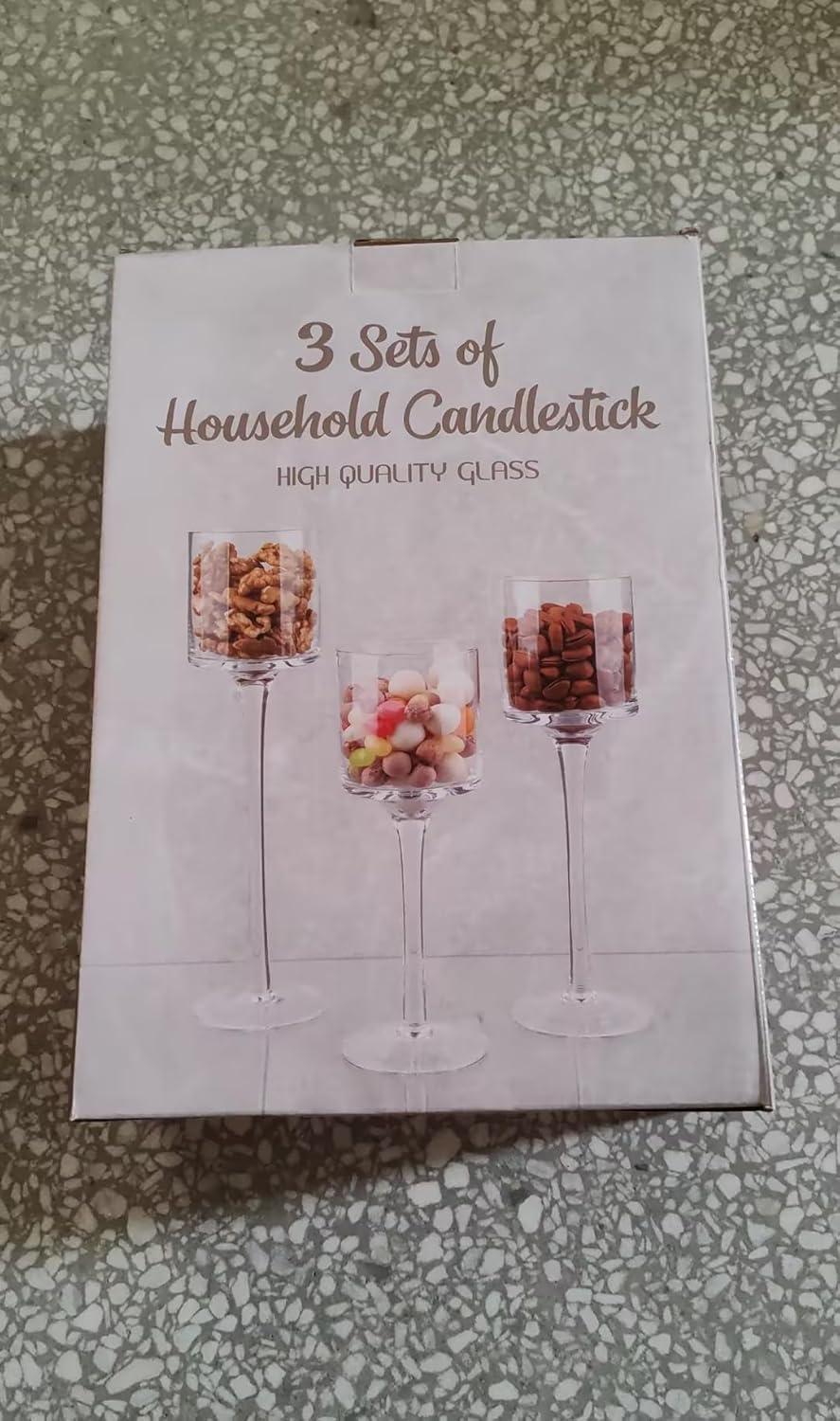 Nuptio Hurricane Glass Candle Holder Tea light Candle Holders ，3Pcs Tall Tealight Candle Holder Votive Candle Holders for Table Centerpiece Home Decoration