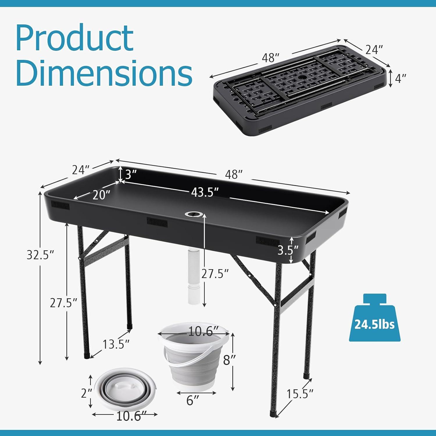 48 in. Black Folding Ice Picnic Table with Removable Matching Skirt