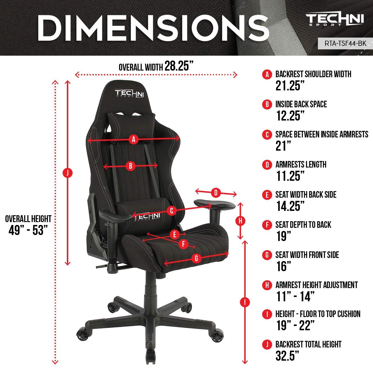 Techni Sport Techni Sport Adjustable Reclining Ergonomic Swiveling PC & Racing Game Chair in Black