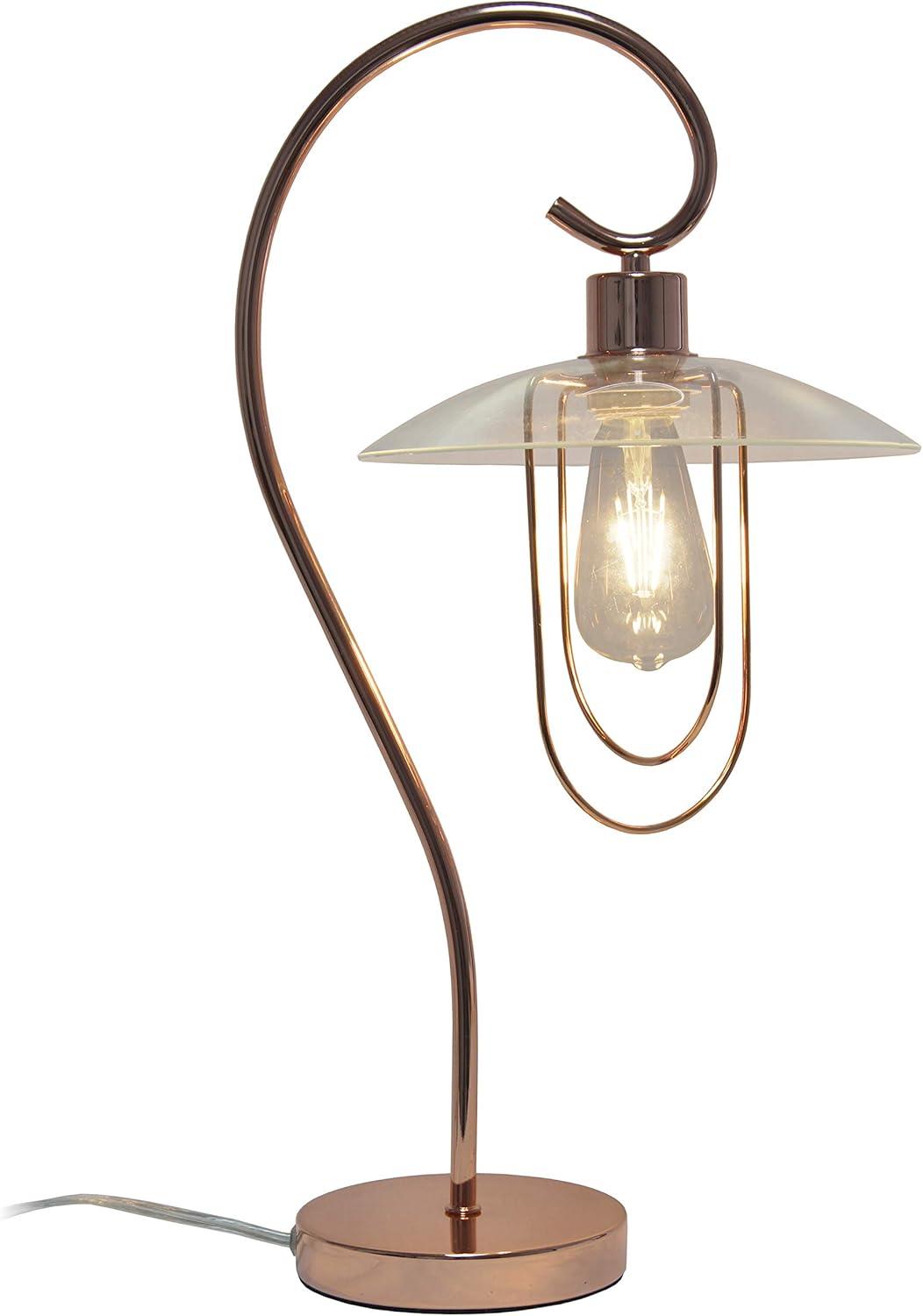 Lalia Home Modern Metal Scroll Table Lamp with Curved Metal Base and Clear Glass Shade - Rose Gold