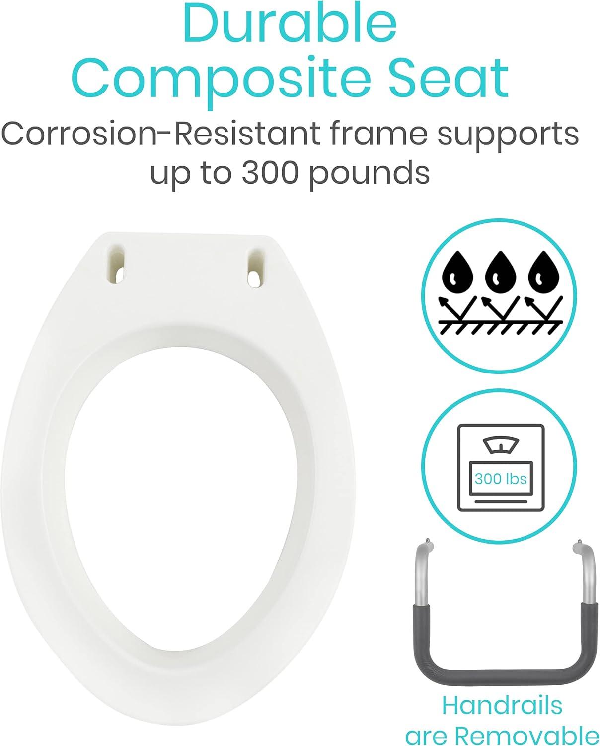 Vive Raised Toilet Seat with Handles, 3.5" Toilet Seat Riser with Arms, Elongated, Weight Capacity 300lbs