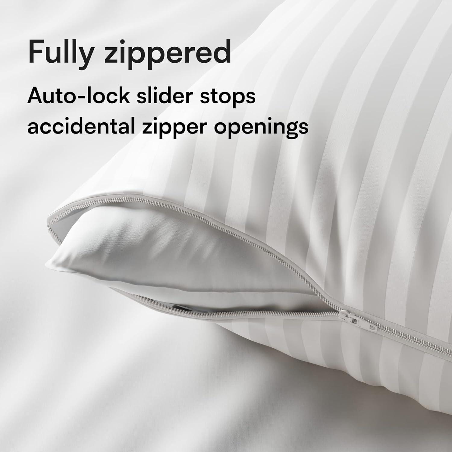 Ultra Soft Pillow Protectors with Zipper Queen Size - Set of 4 Breathable Pillow Covers - 100% Protection Against Stains, Dust & Dirt - Machine Washable (Dark White)