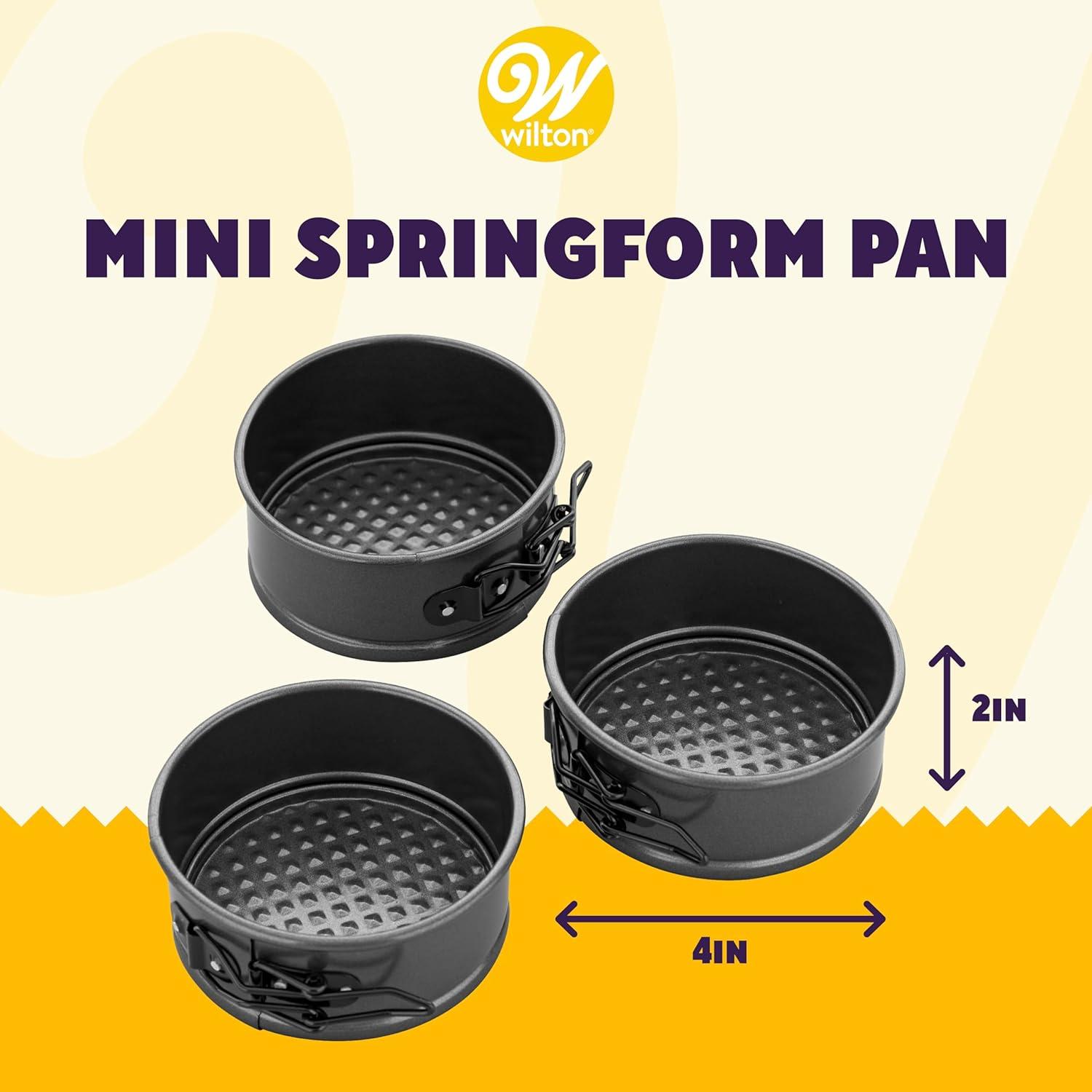 Wilton 4-Inch Mini Springform Pans for Mini Cheesecakes, Pizzas and Quiches, Durable Non-Stick Surface, Set 3-Piece