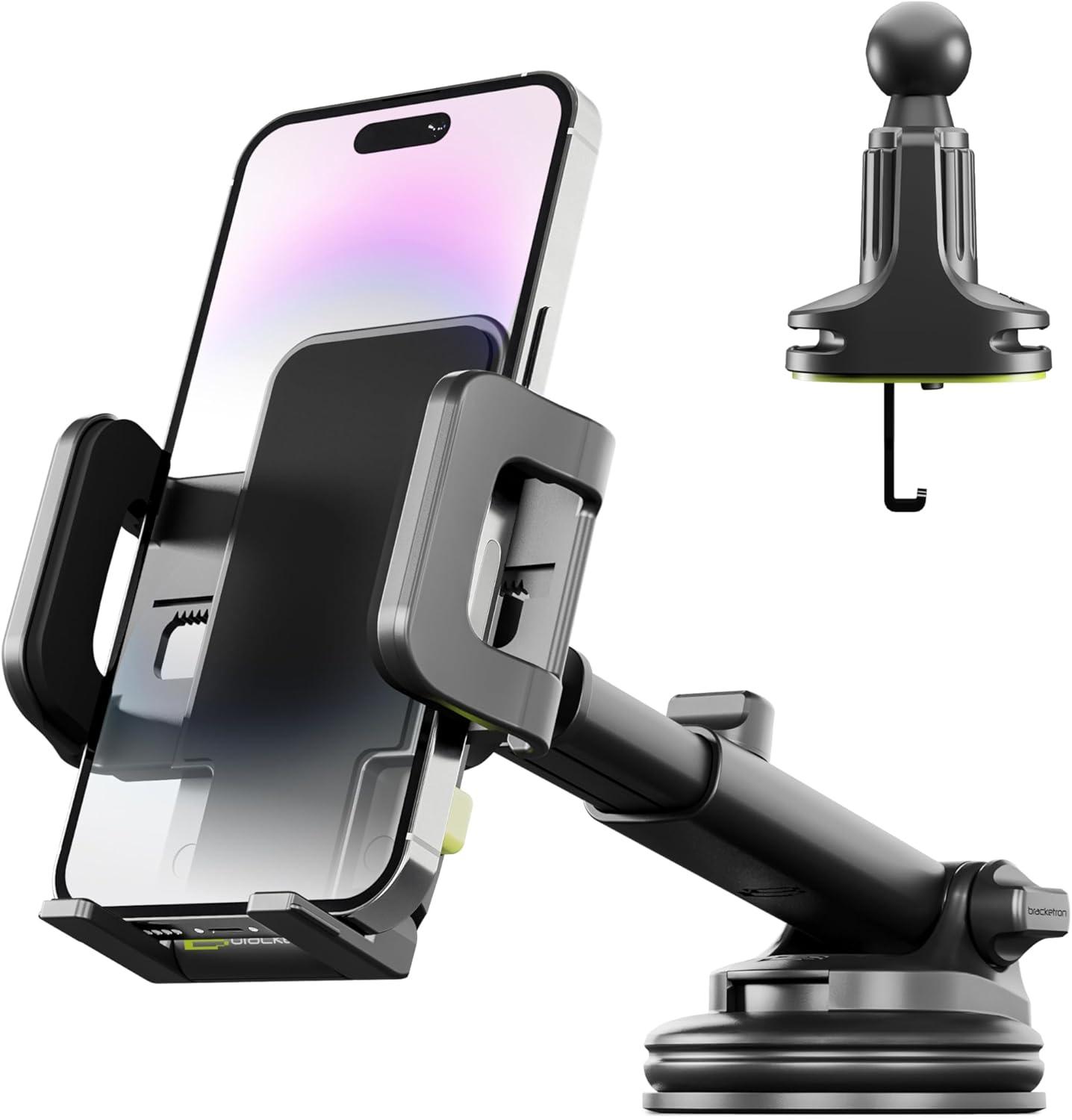 Bracketron TripGripXT Dashboard, Windshield & Vent Extendable Cell Phone and GPS Mount for Car Suction Cup Phone Holder for Home and Office